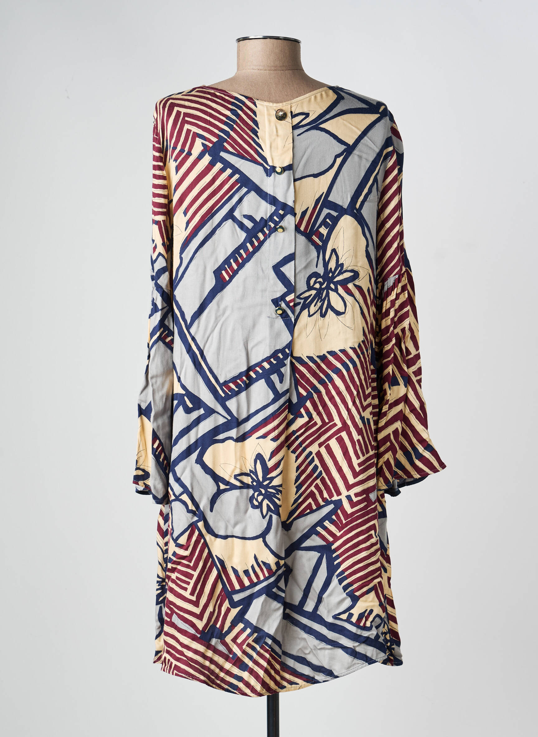 Robe courte coupe évasée manches longues bleu MANILA GRACE femme