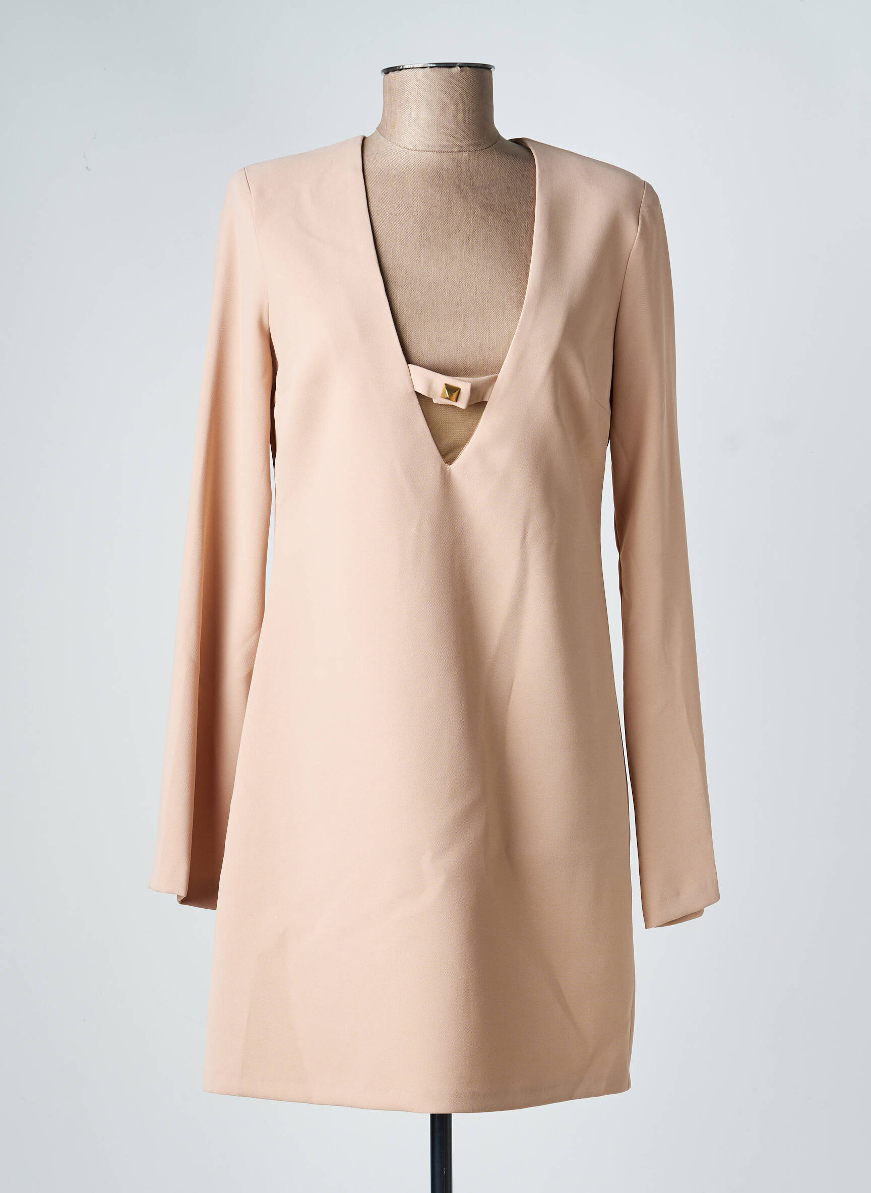 Robe courte fermeture zippée au dos manches longues beige ACCESS FASHION femme