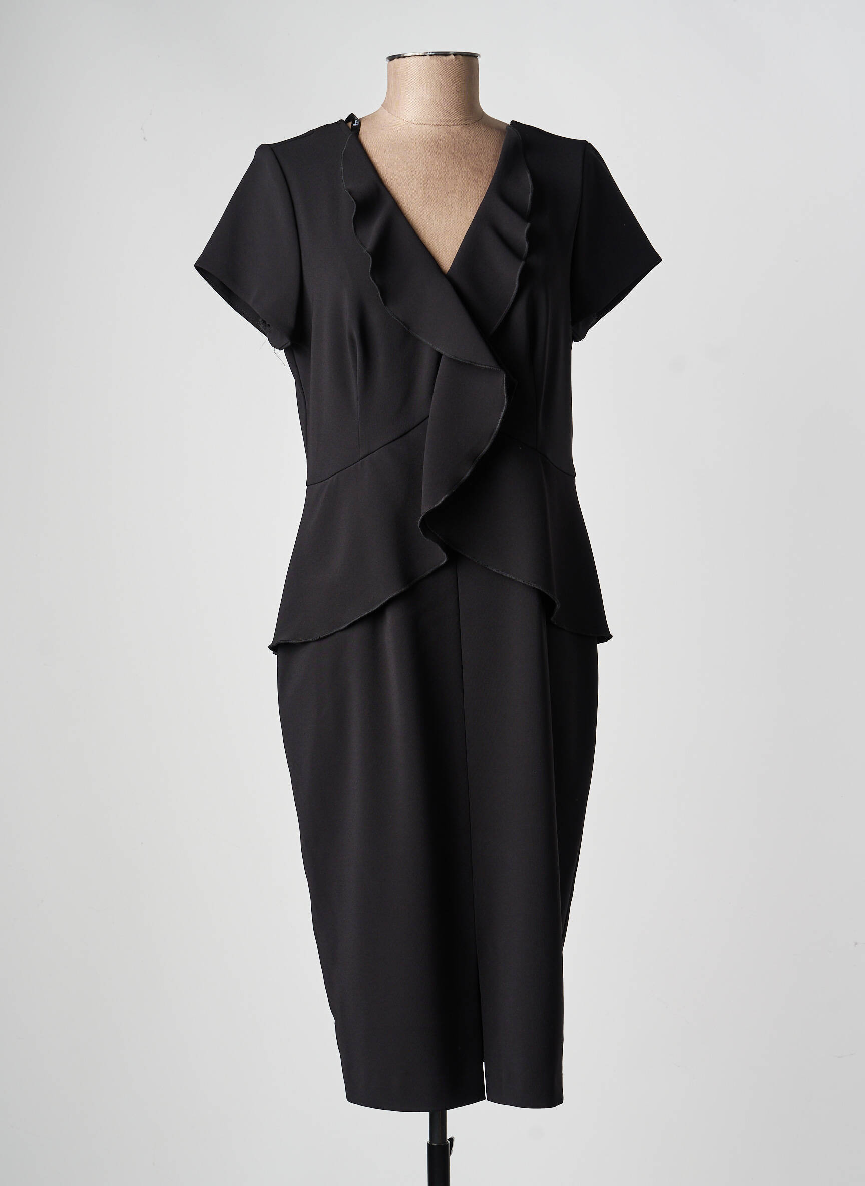Robe mi-longue tissage crêpe manches courtes noir JOSEPH RIBKOFF femme