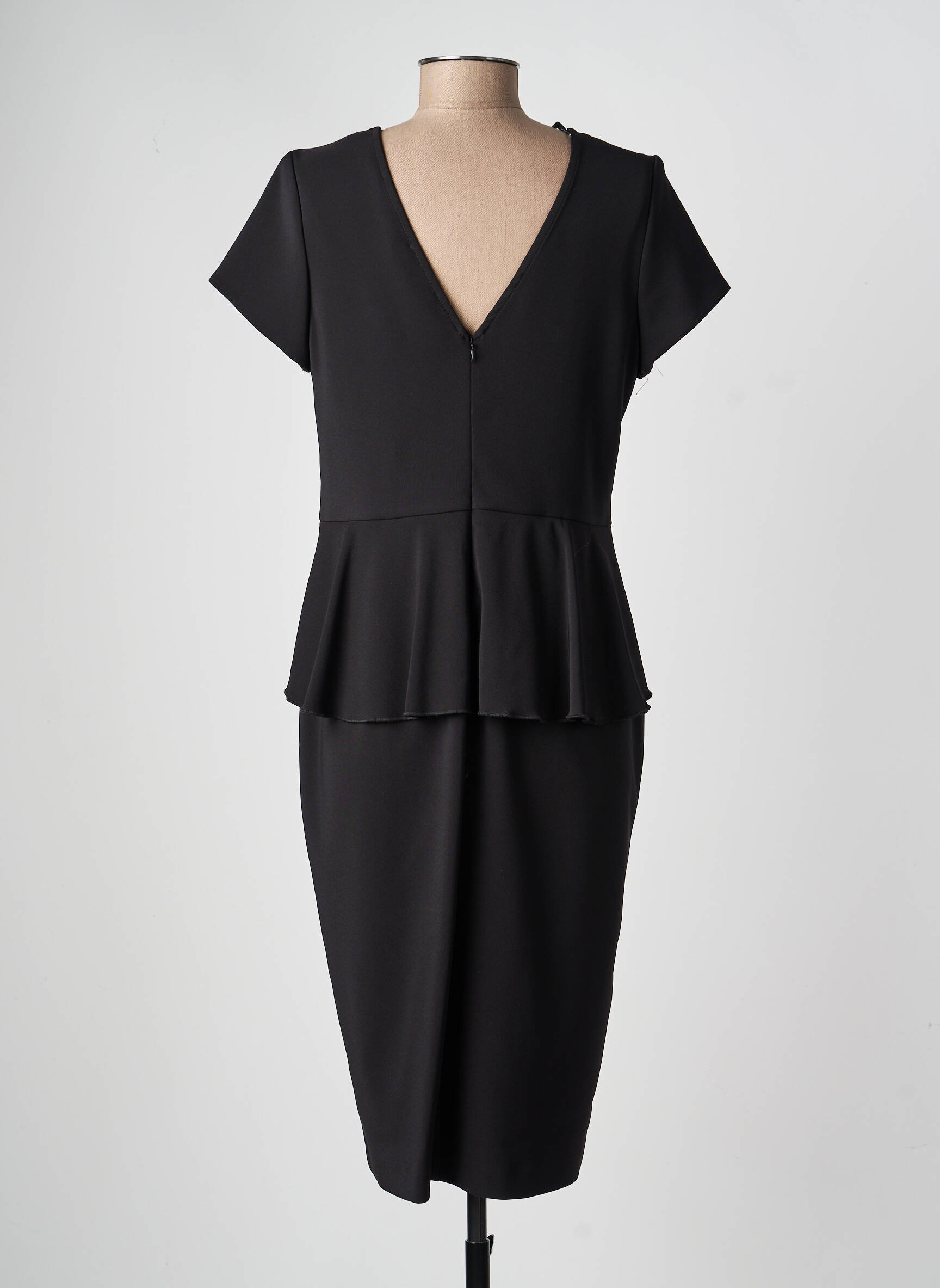 Robe mi-longue tissage crêpe manches courtes noir JOSEPH RIBKOFF femme