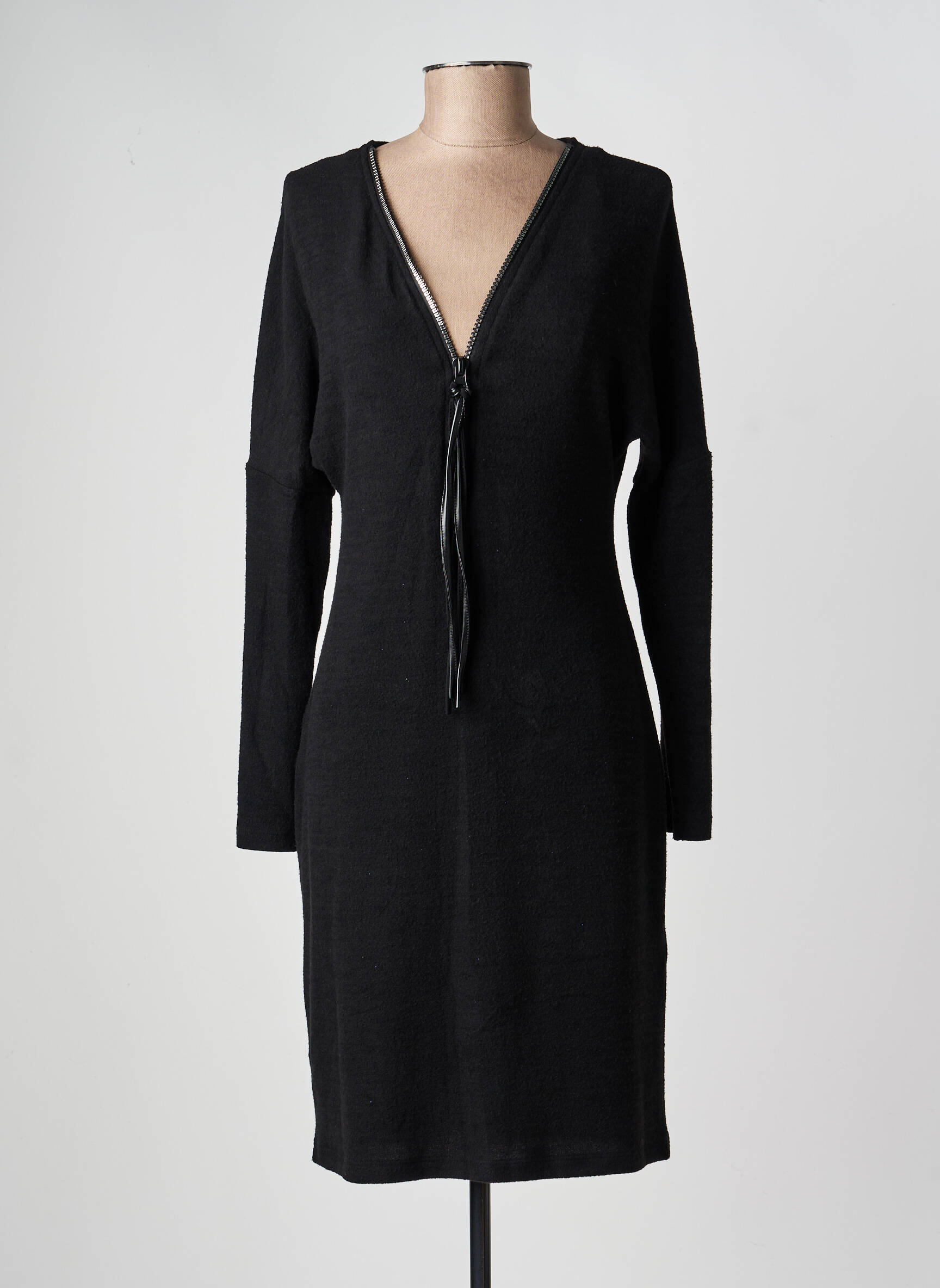 Robe mi-longue manches longues manches longues noir FRANK LYMAN femme