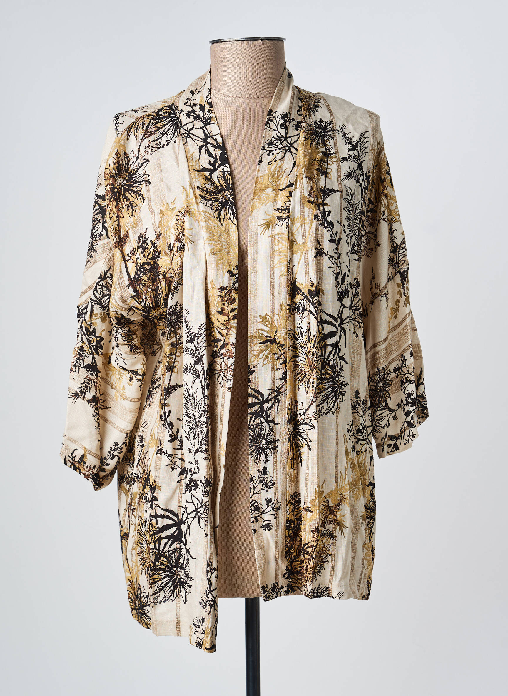 Veste kimono col v beige LAUREN VIDAL femme