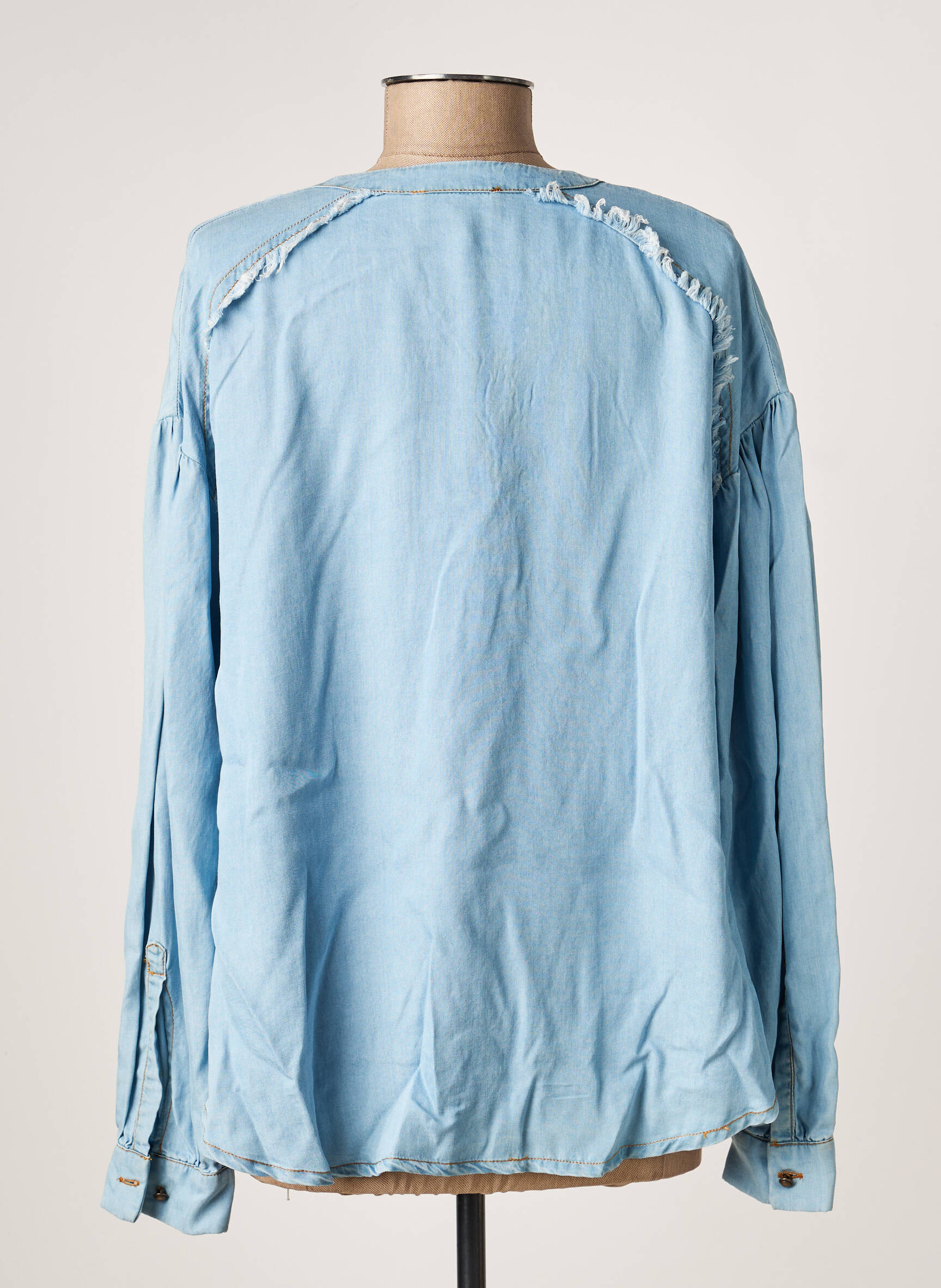 Blouse tissage popeline manches longues bleu EVA KAYAN femme