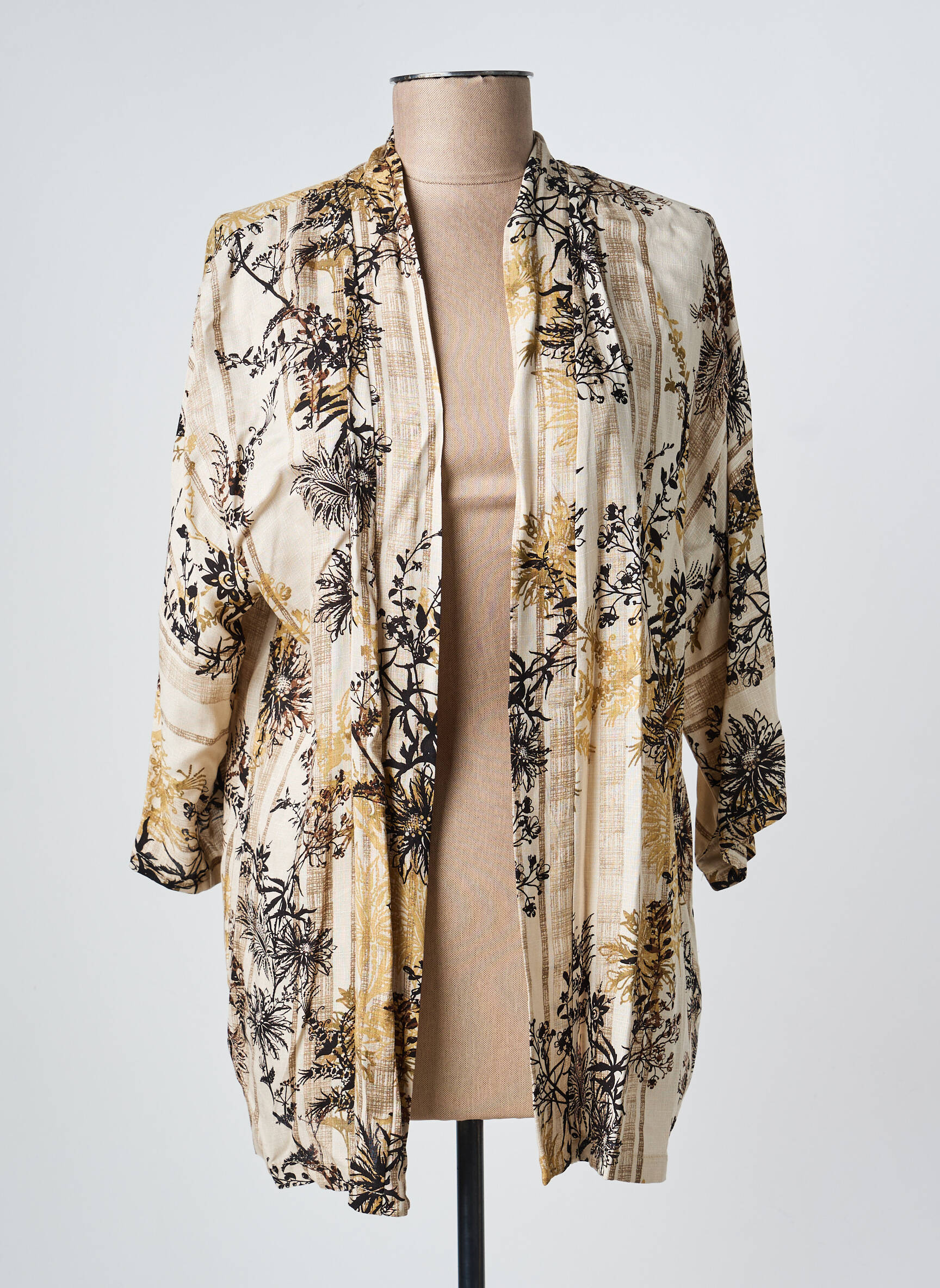 Veste kimono col v beige LAUREN VIDAL femme