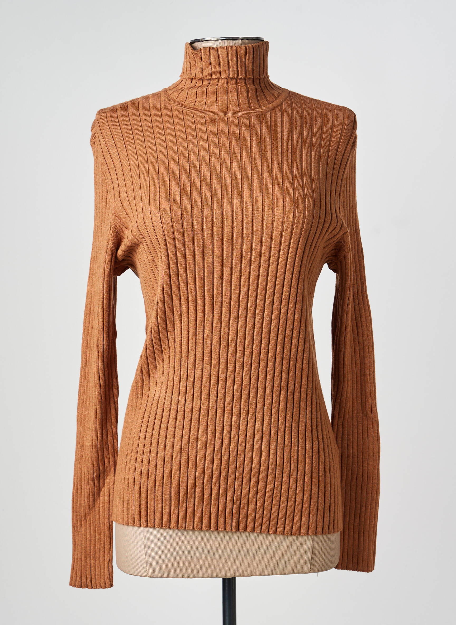 Pull col roulé tissage côtelé manches longues marron BETTY BARCLAY femme
