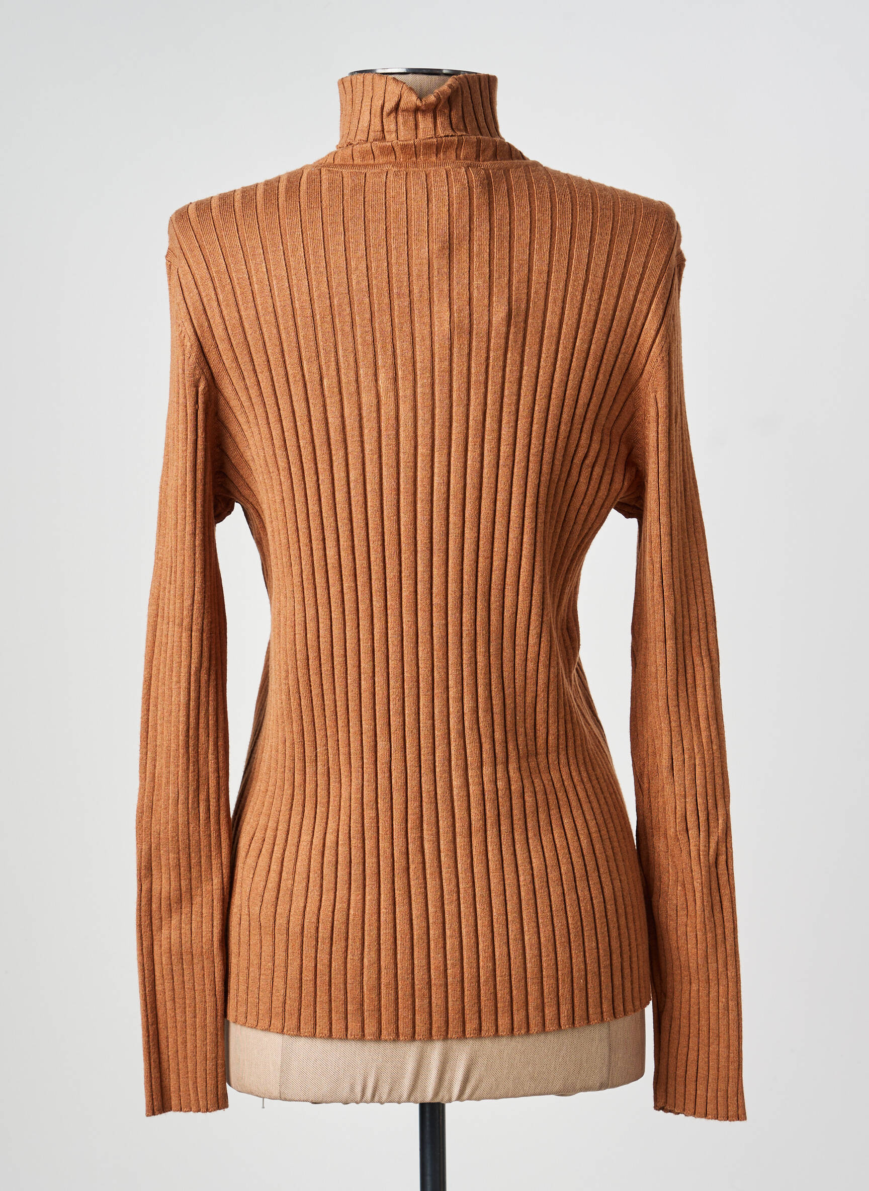 Pull col roulé tissage côtelé manches longues marron BETTY BARCLAY femme
