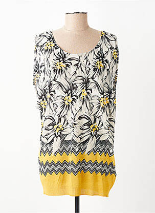 Pull coupe cintrée manches courtes jaune LA FEE MARABOUTEE femme