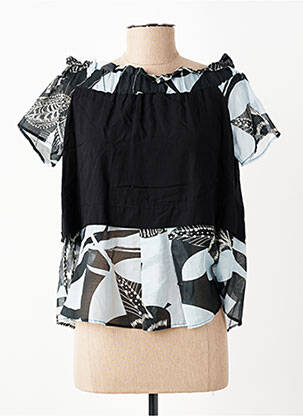 Top col carré manches courtes noir MANILA GRACE femme