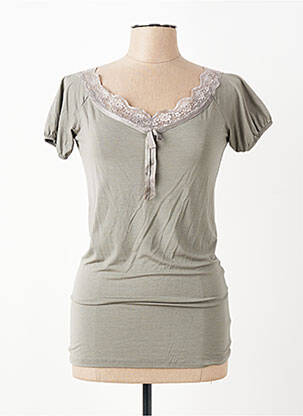 T-shirt col v manches courtes gris LA FEE MARABOUTEE femme