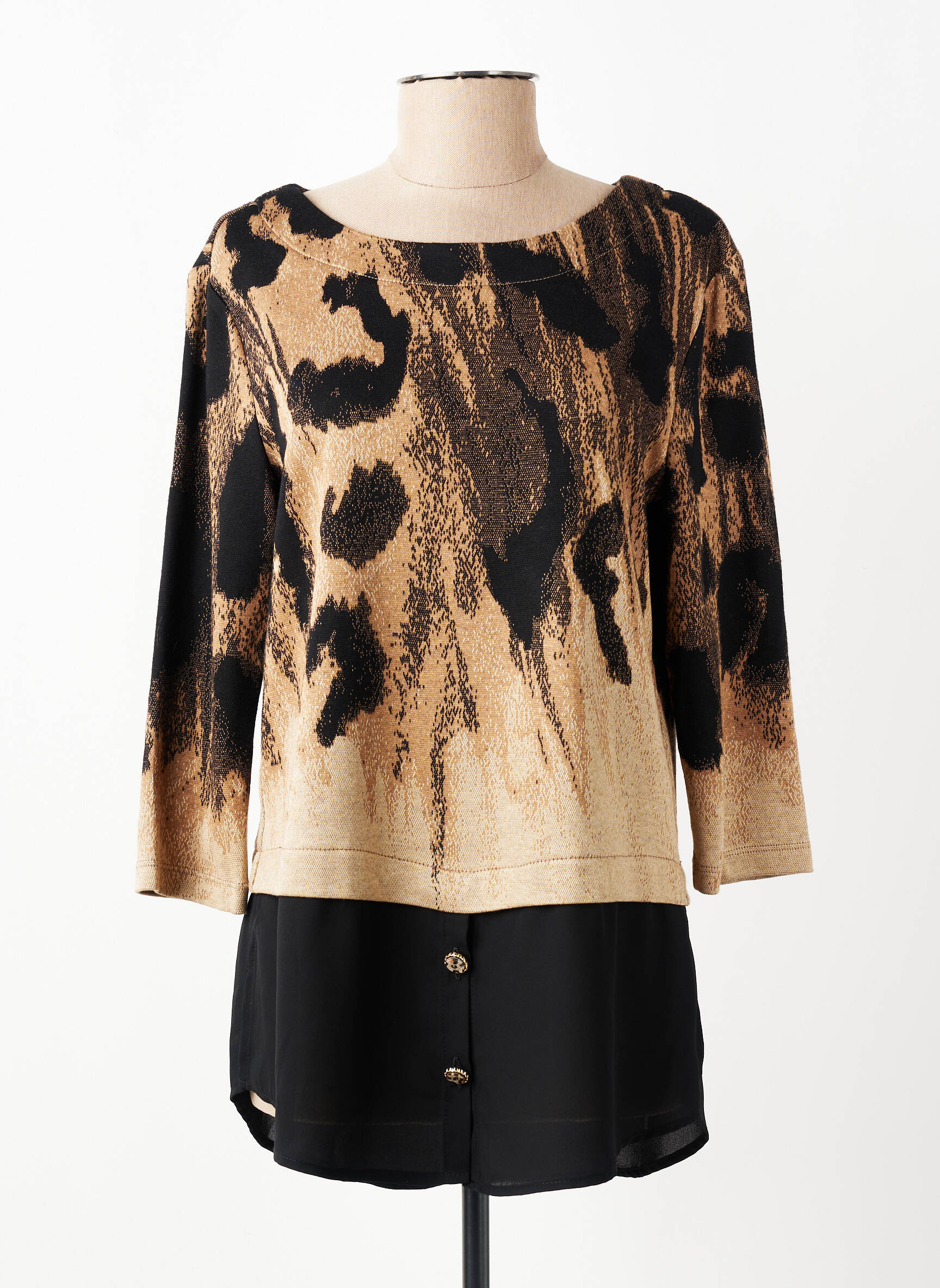 Pull tunique stretch manches 3/4 noir FRANK LYMAN femme