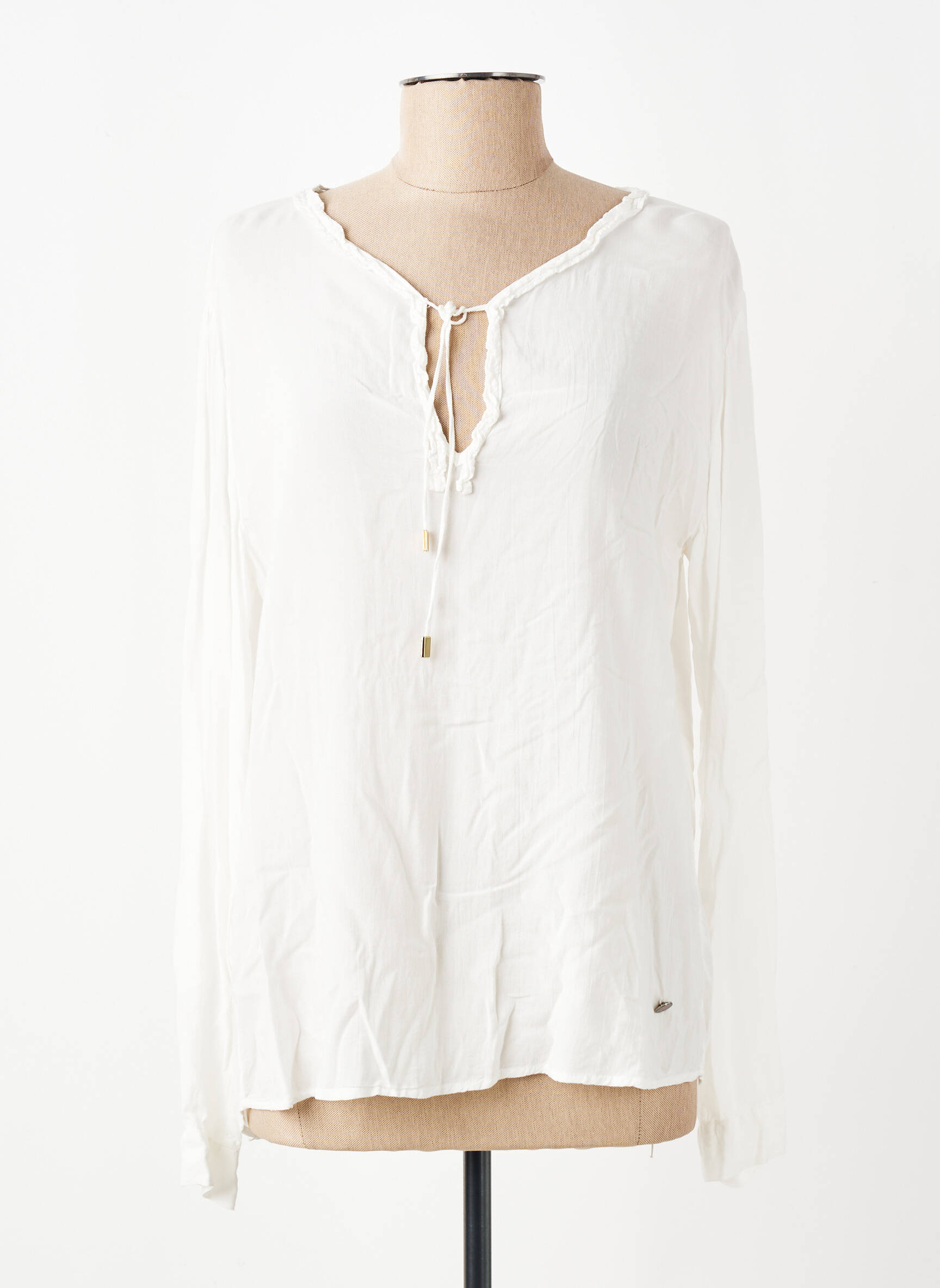 Blouse tissage popeline manches longues blanc MANILA GRACE femme