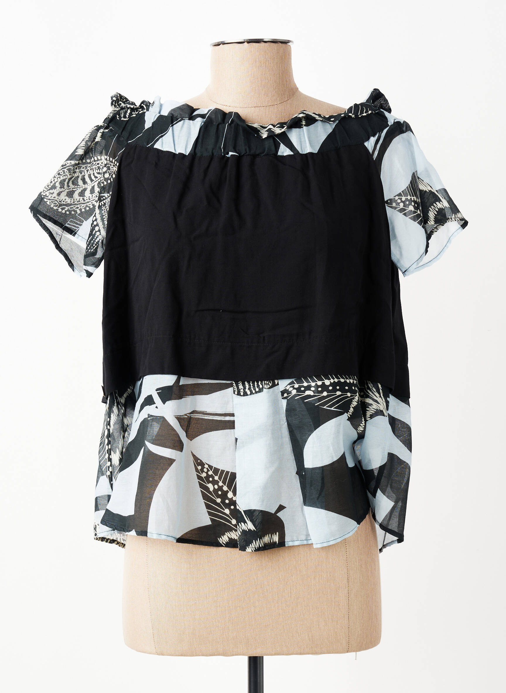 Top col carré manches courtes noir MANILA GRACE femme