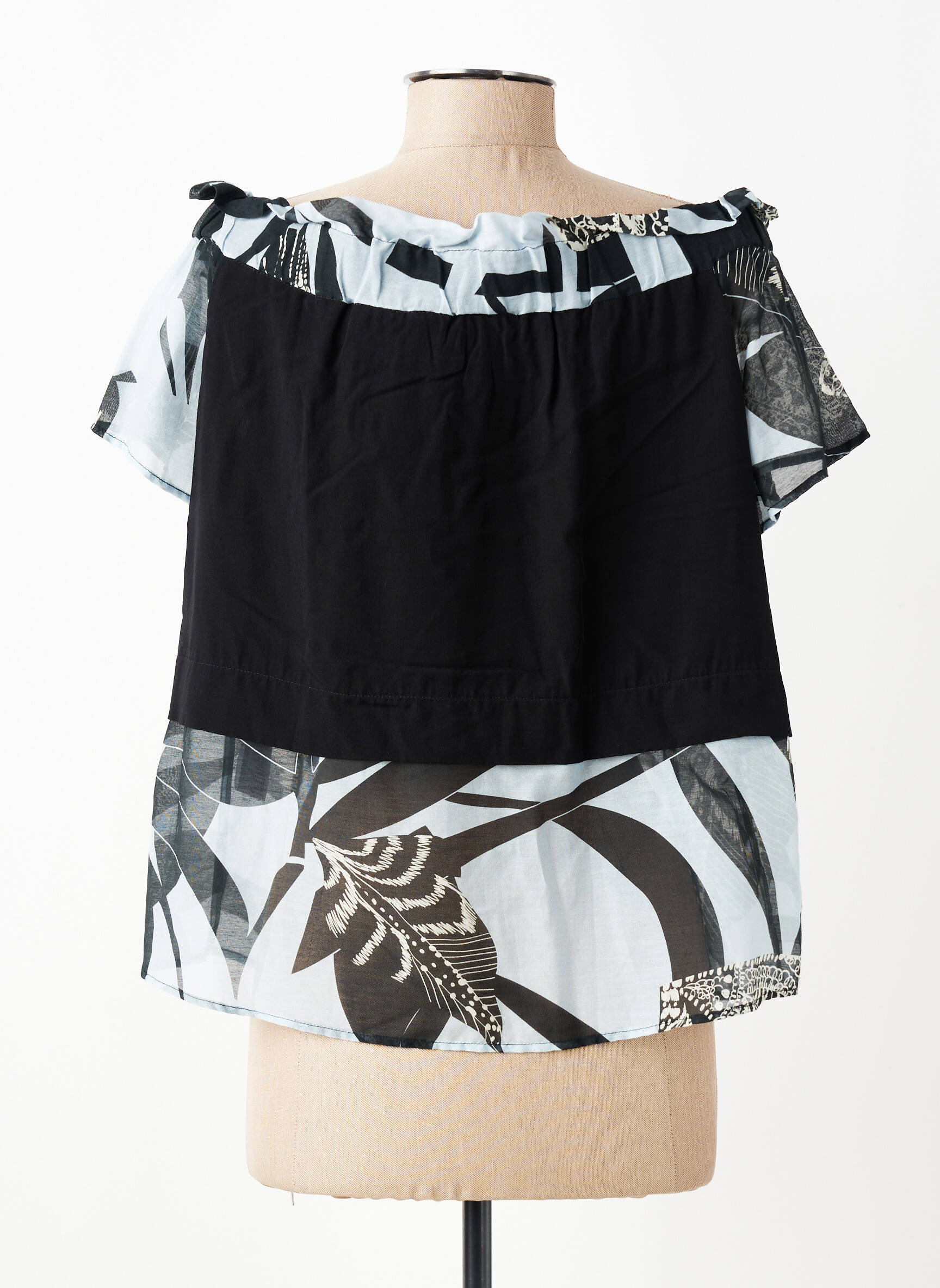 Top col carré manches courtes noir MANILA GRACE femme