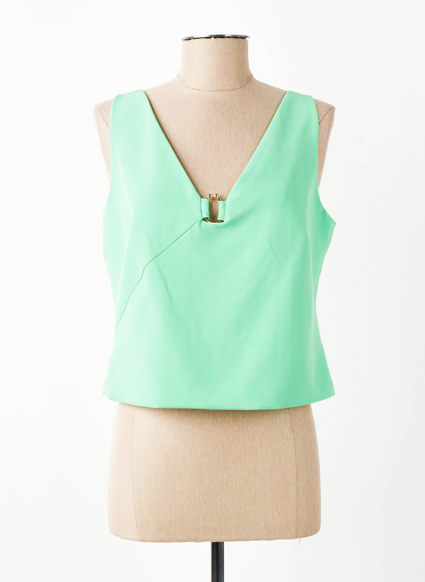 Top col v sans manche vert ACCESS femme