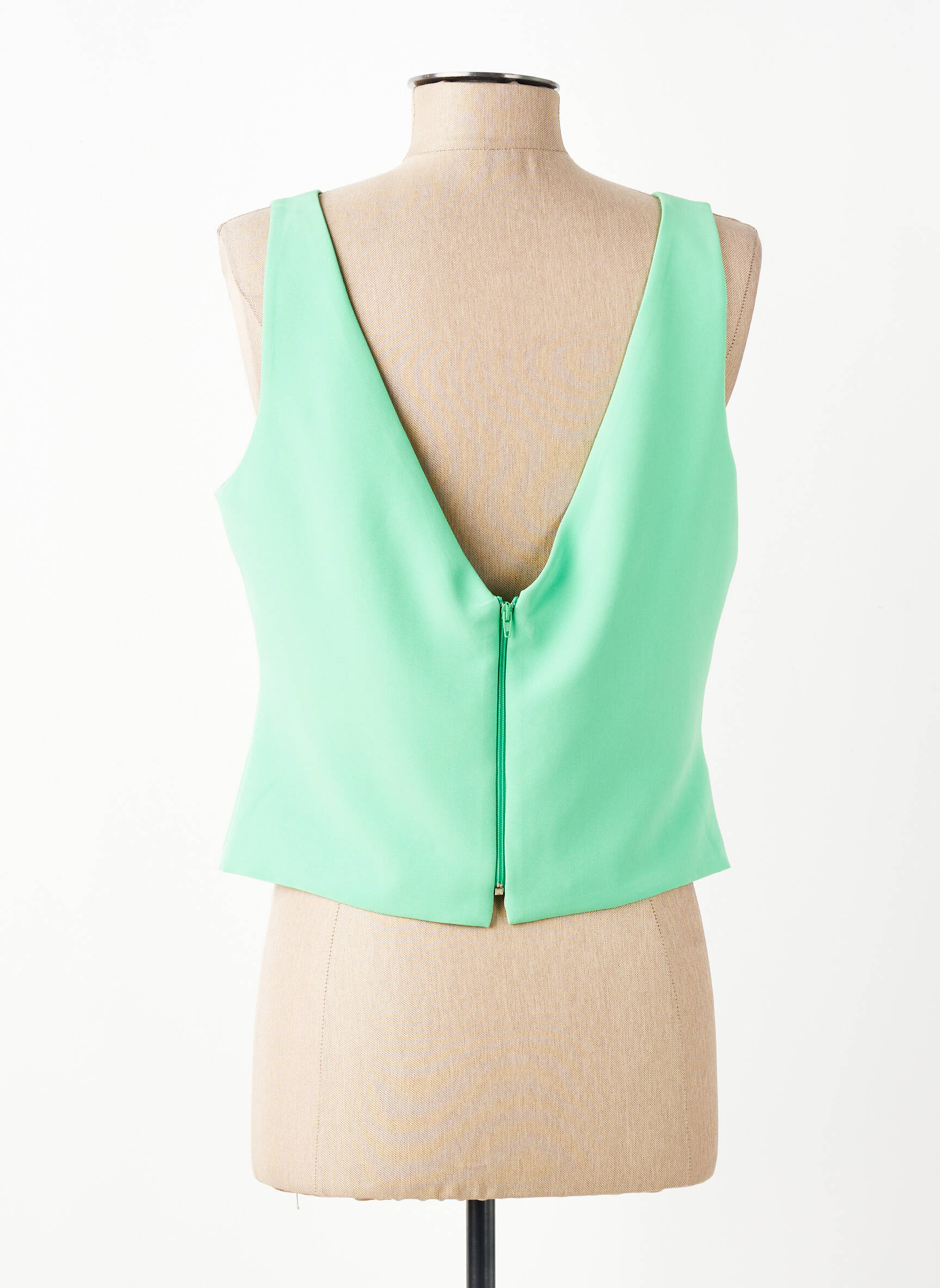 Top col v sans manche vert ACCESS femme