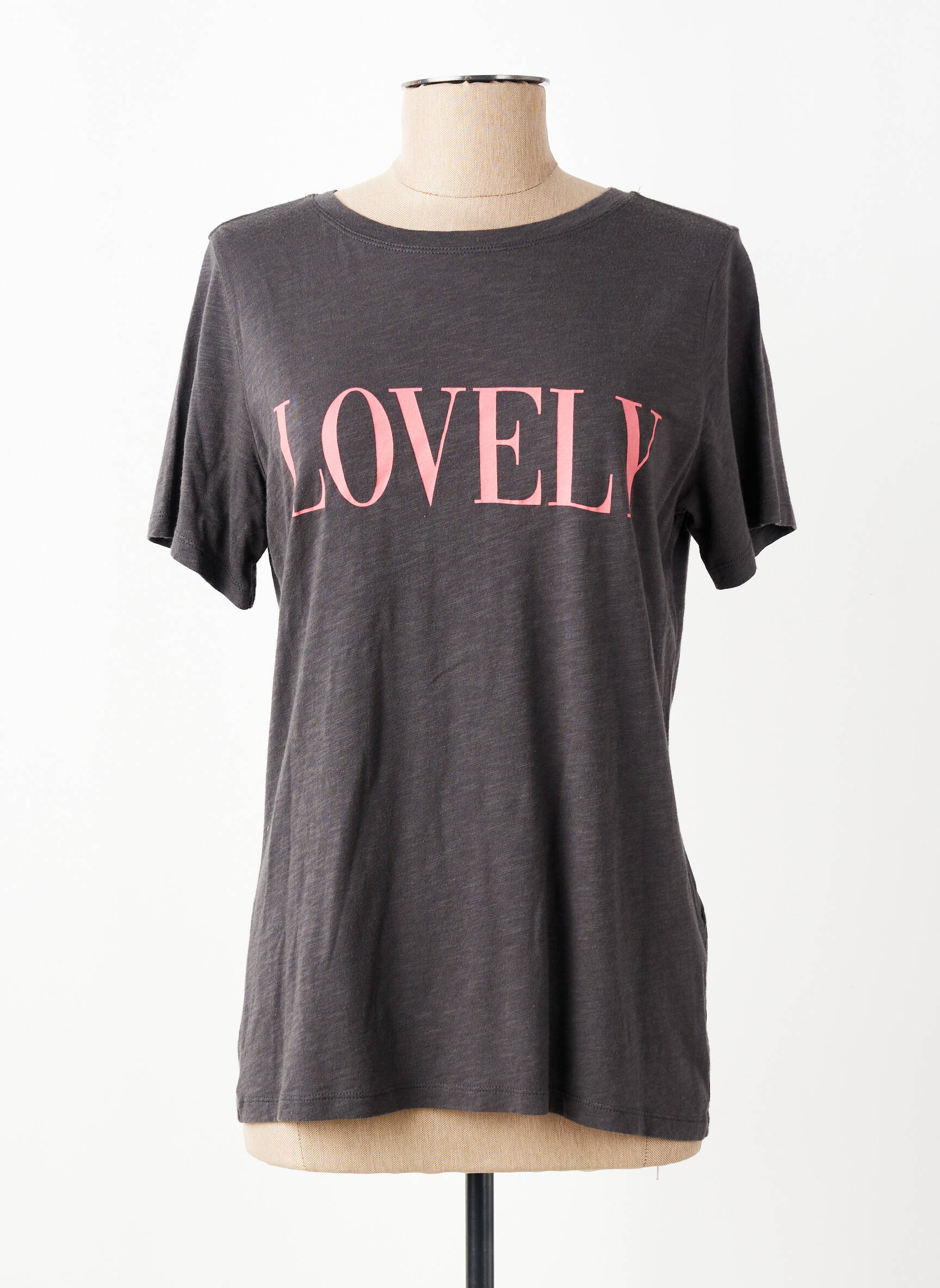 T-shirt sérigraphie manches courtes gris JUVIA femme