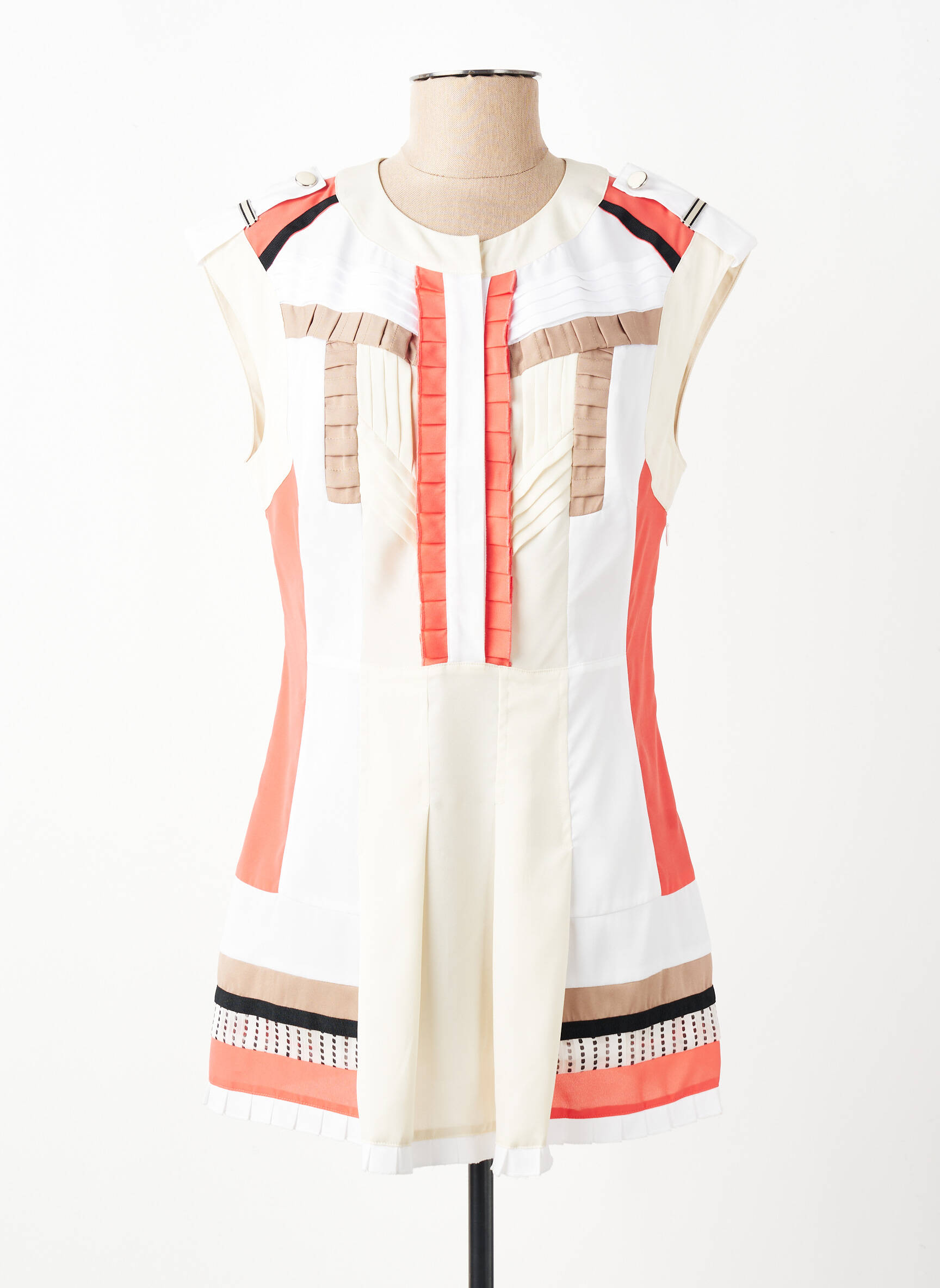 Tunique sans manche col rond beige LESLIE femme