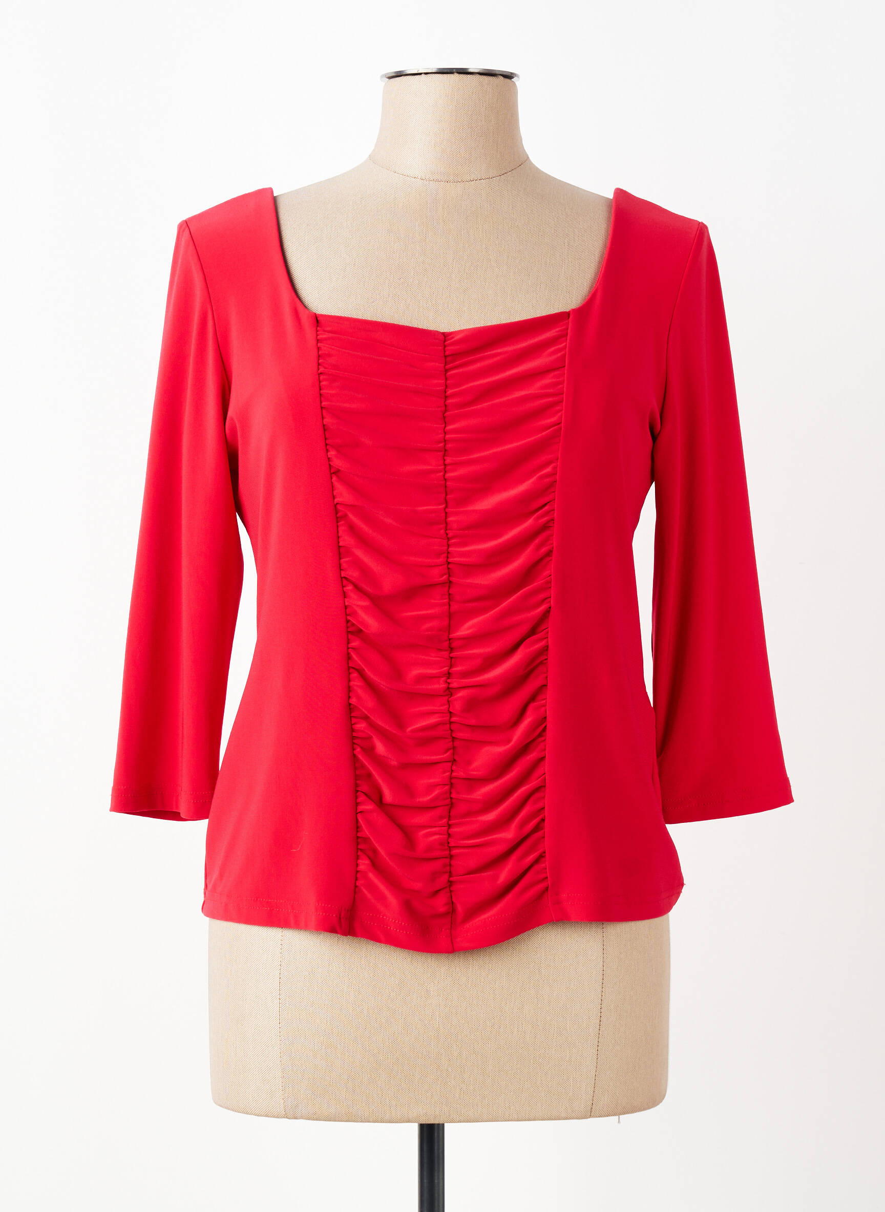 Top col carré manches 3/4 rouge JOSEPH RIBKOFF femme