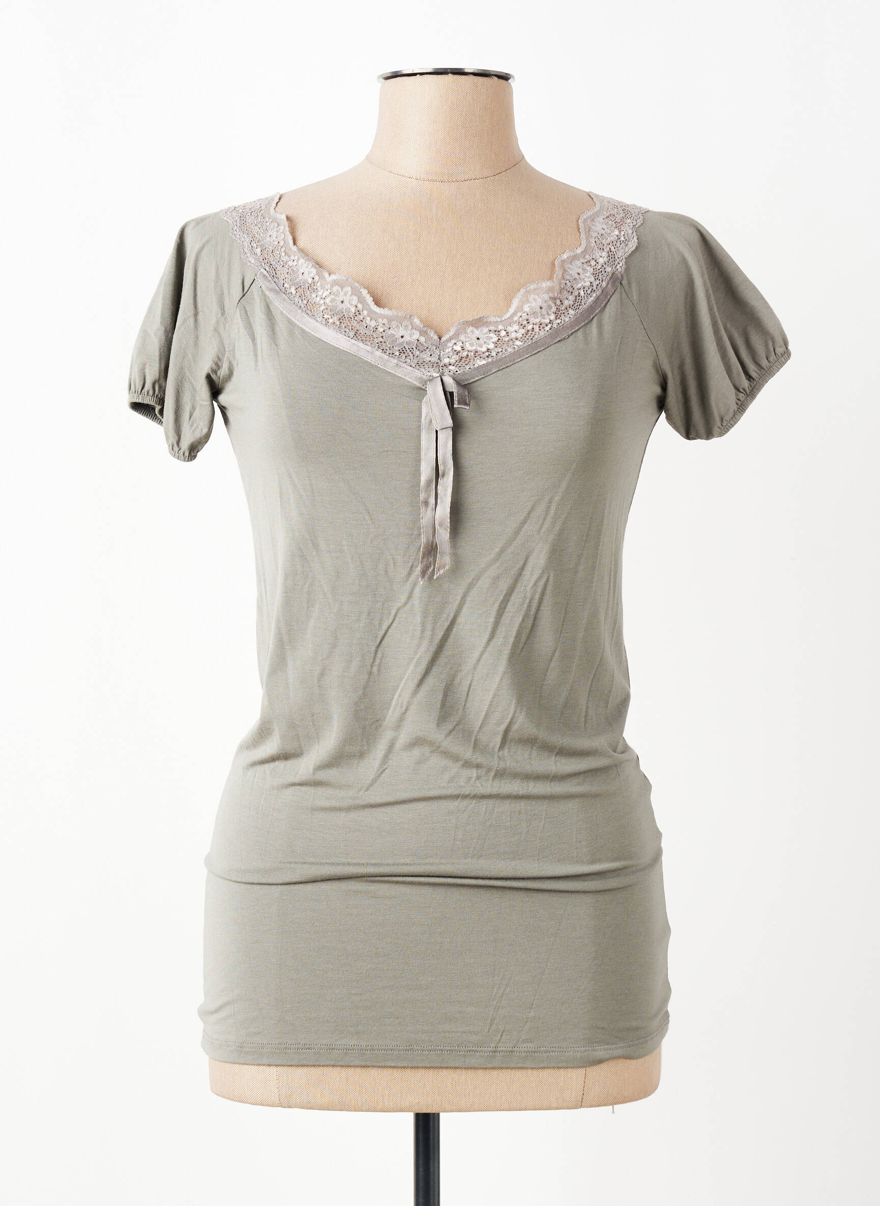 T-shirt col v manches courtes gris LA FEE MARABOUTEE femme