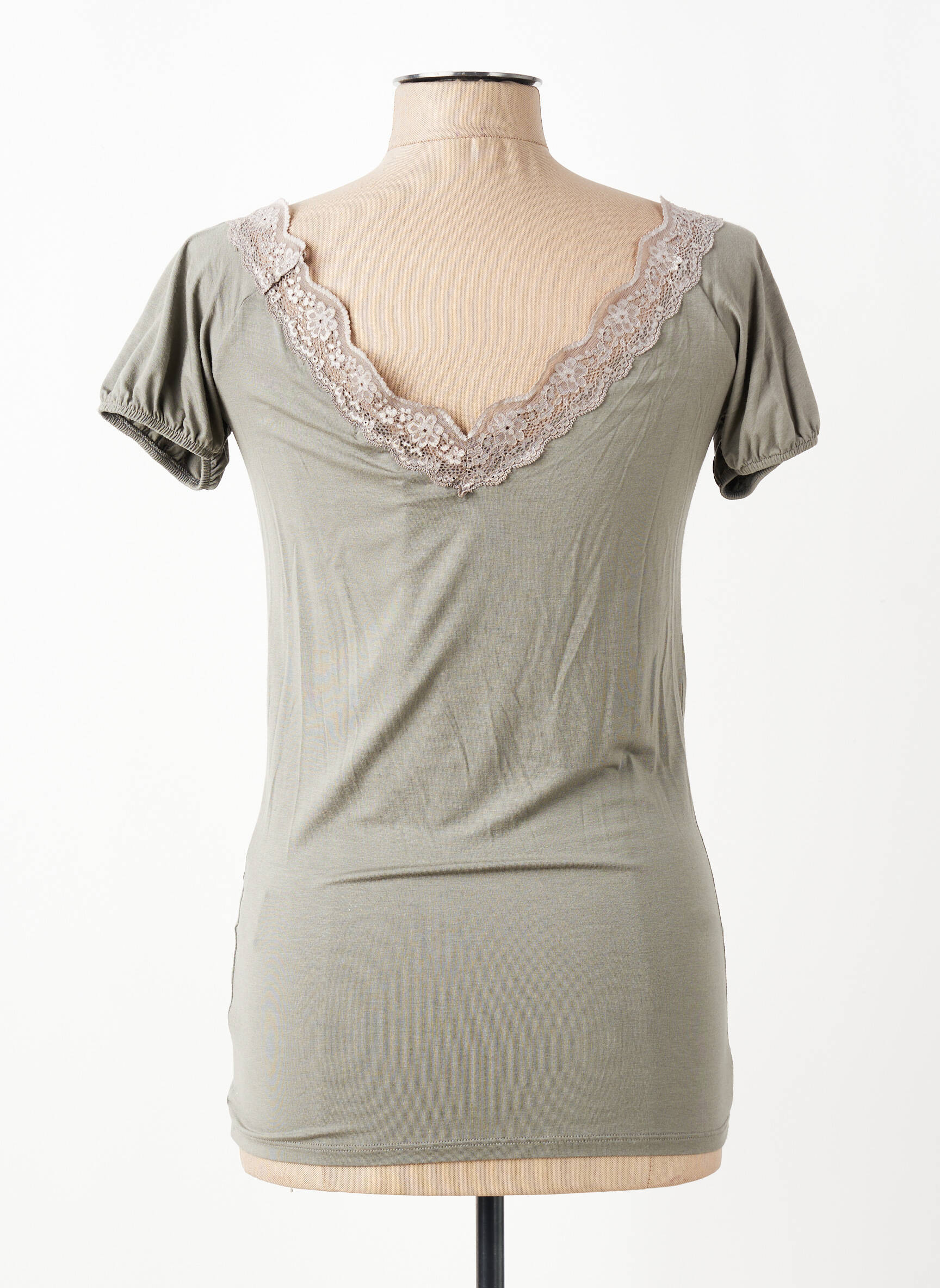 T-shirt col v manches courtes gris LA FEE MARABOUTEE femme