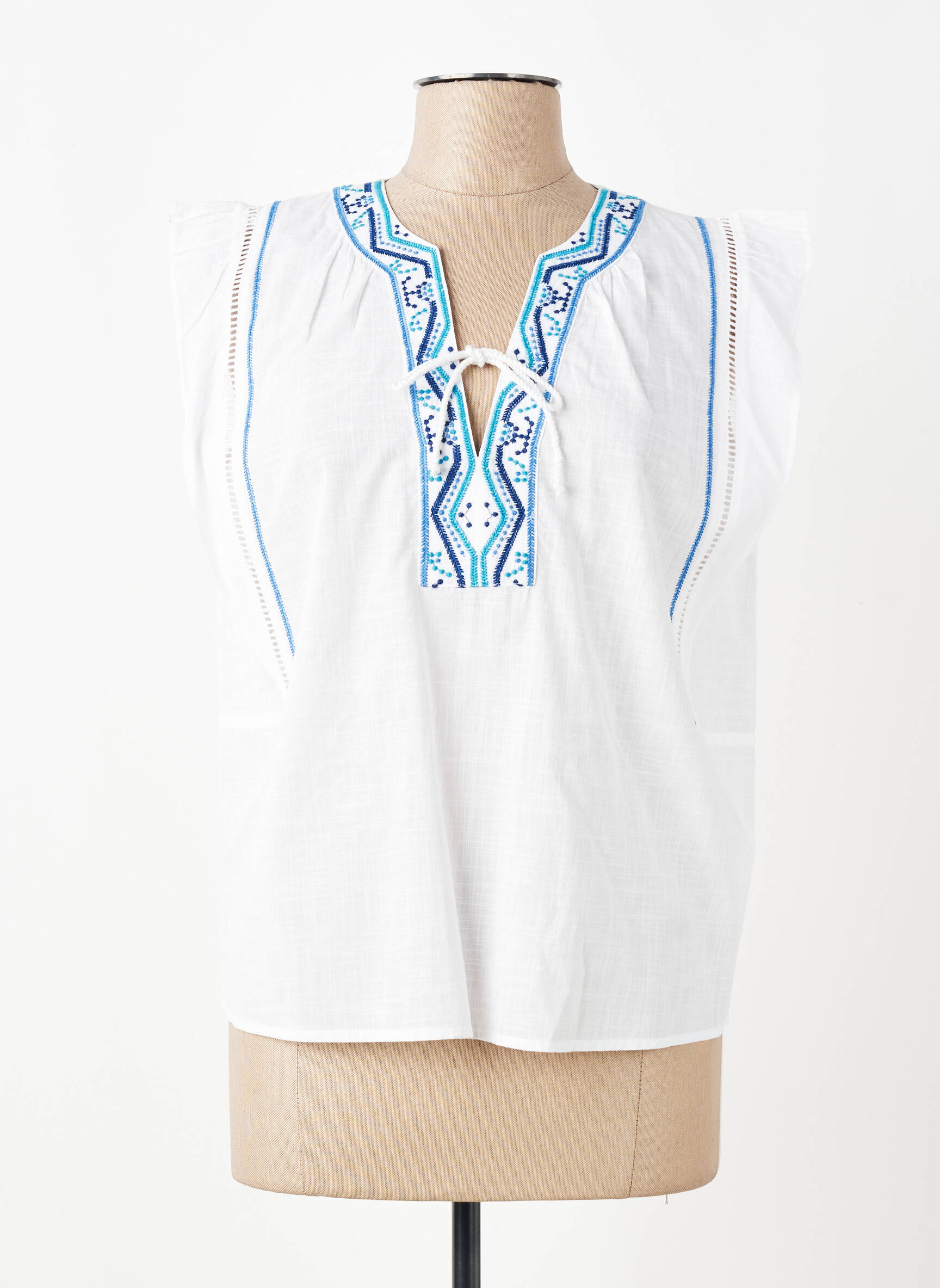 Blouse légère et transparente manches courtes blanc LA FEE MARABOUTEE femme