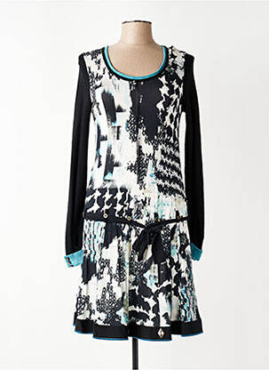 Robe mi-longue imprimé fantaisie manches longues noir TRICOT CHIC femme