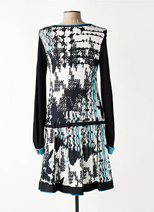 Robe mi-longue imprimé fantaisie manches longues noir TRICOT CHIC femme