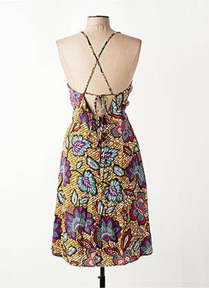 Robe mi-longue imprimé fleurs fines bretelles jaune LA FEE MARABOUTEE femme