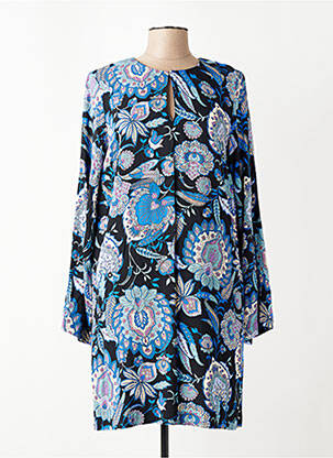 Robe mi-longue imprimé fleurs manches longues bleu LA FEE MARABOUTEE femme