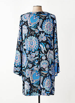 Robe mi-longue imprimé fleurs manches longues bleu LA FEE MARABOUTEE femme
