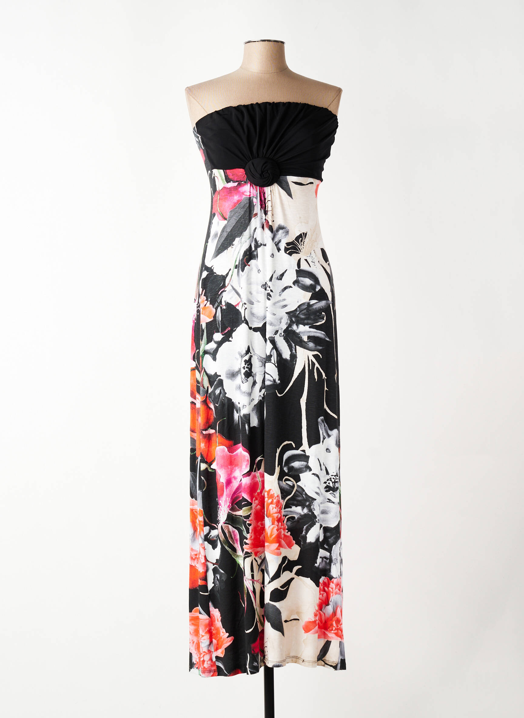 Robe longue imprimé fleurs sans manche noir EROKE femme