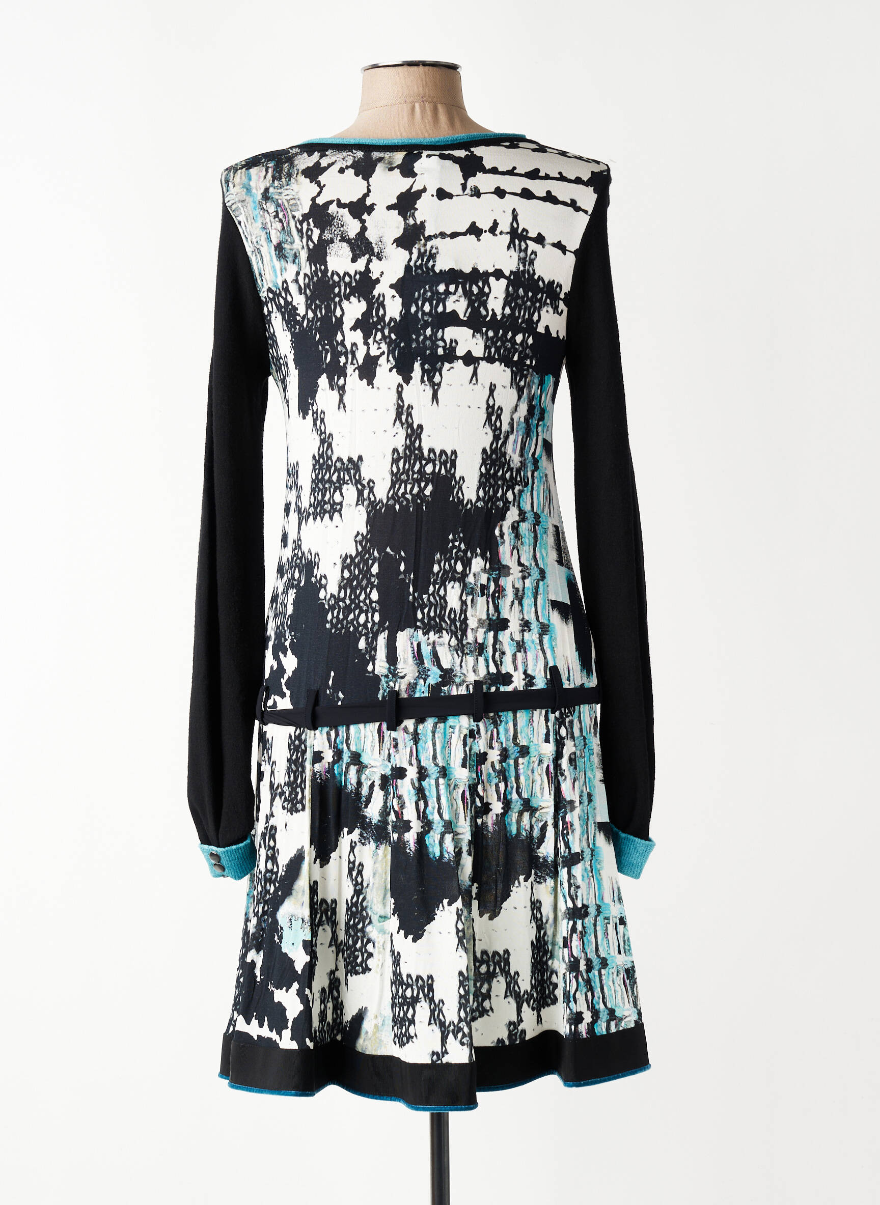 Robe mi-longue imprimé fantaisie manches longues noir TRICOT CHIC femme