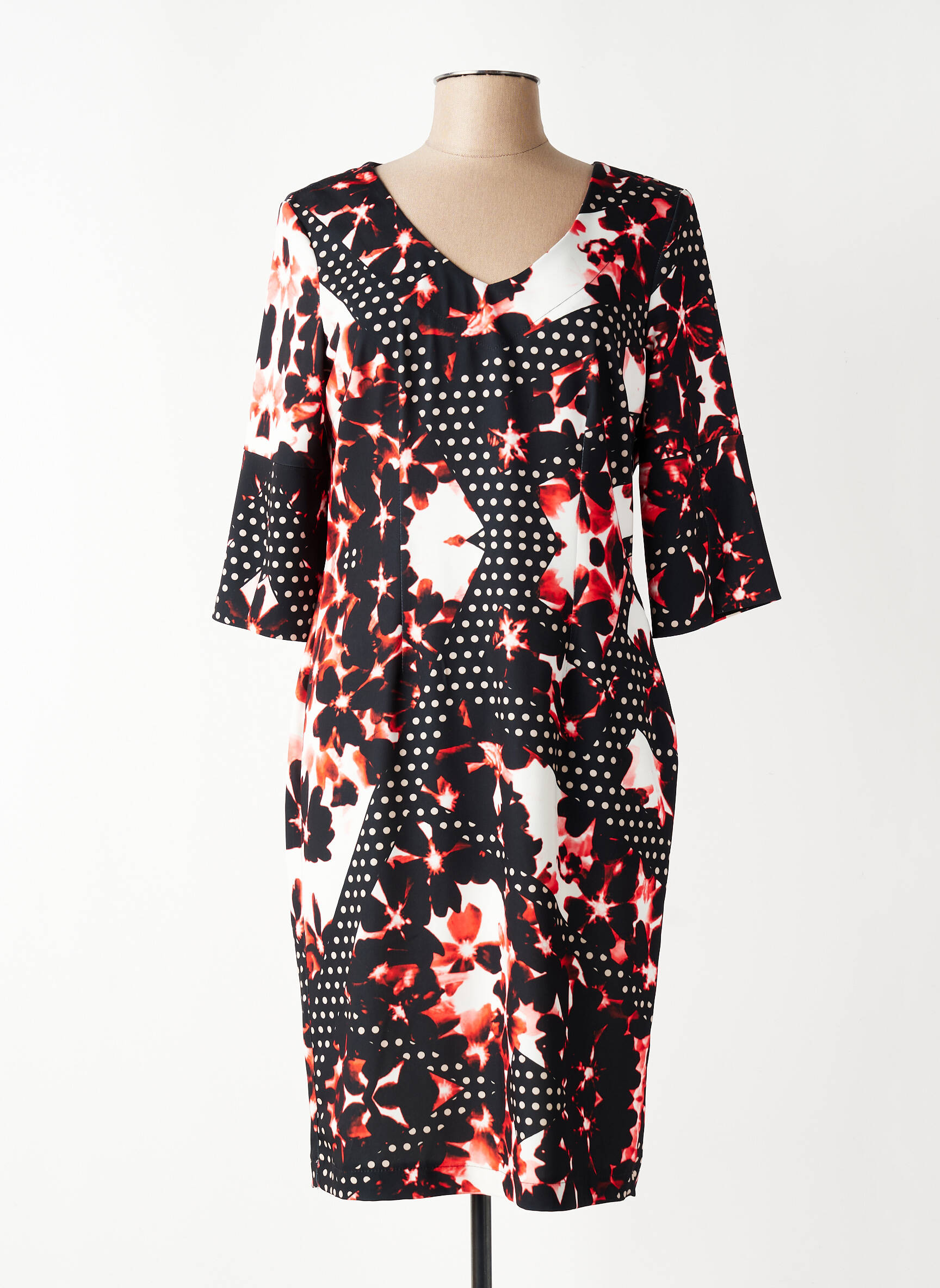 Robe mi-longue imprimé fleurs manches 3/4 noir EROKE femme