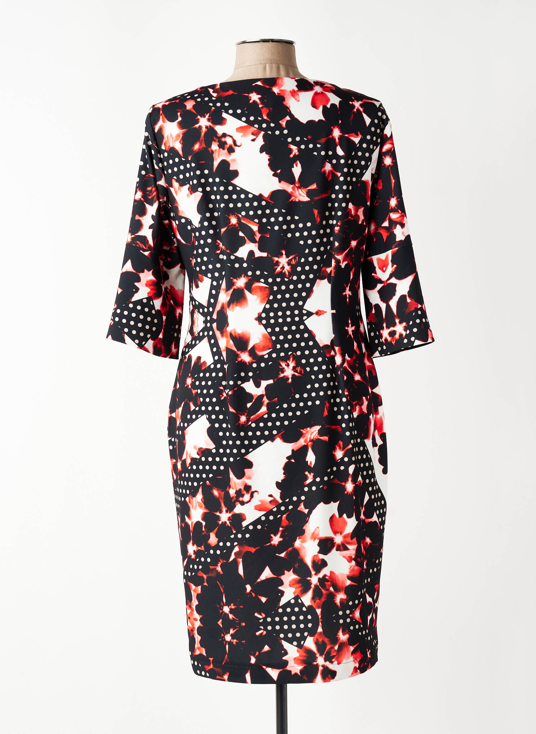 Robe mi-longue imprimé fleurs manches 3/4 noir EROKE femme