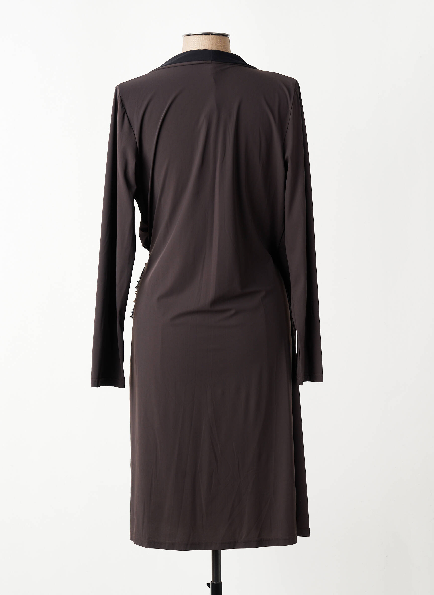 Robe mi-longue manches longues manches longues marron TRICOT CHIC femme