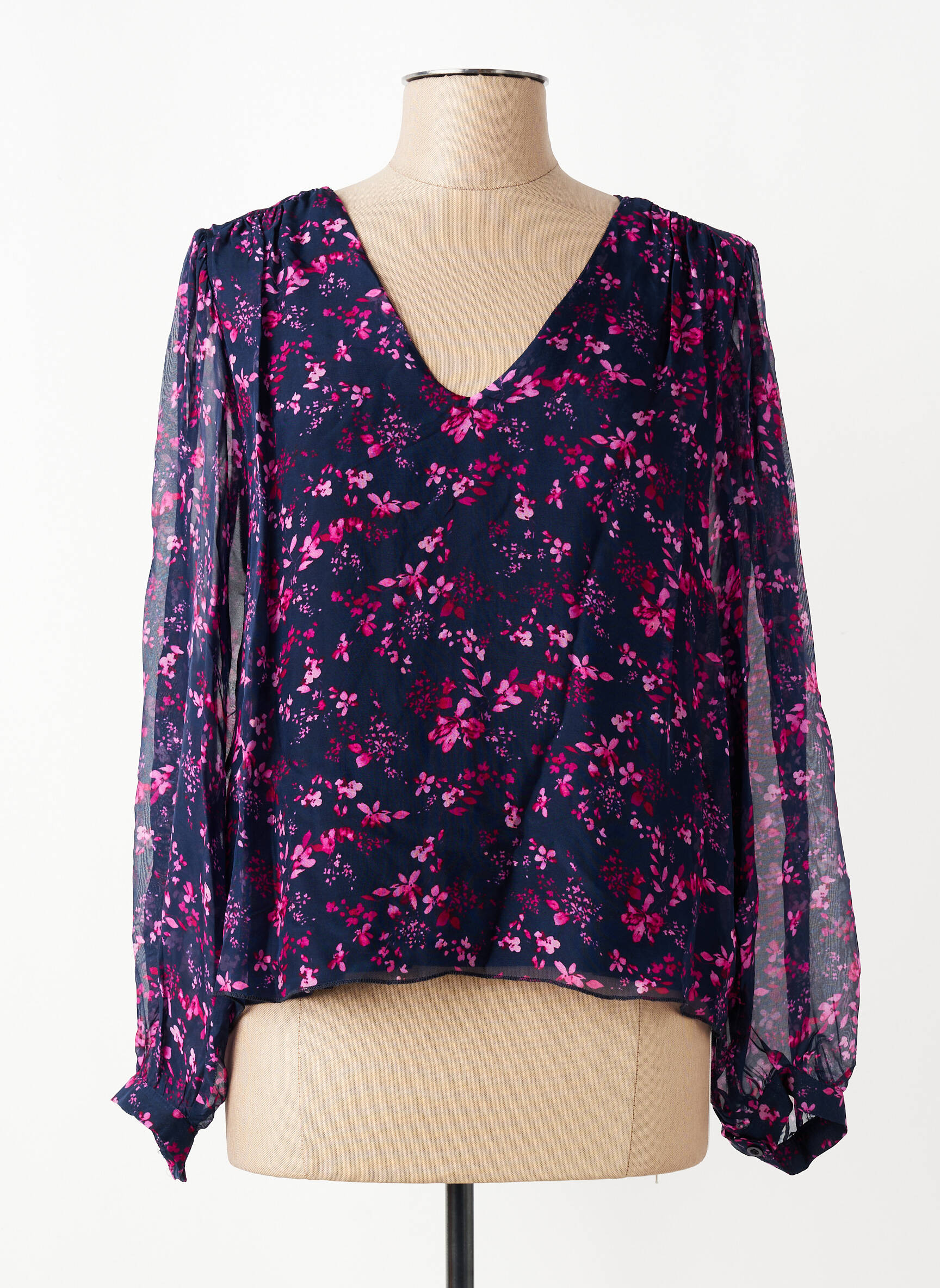 Blouse légère et transparente manches longues bleu LA FEE MARABOUTEE femme