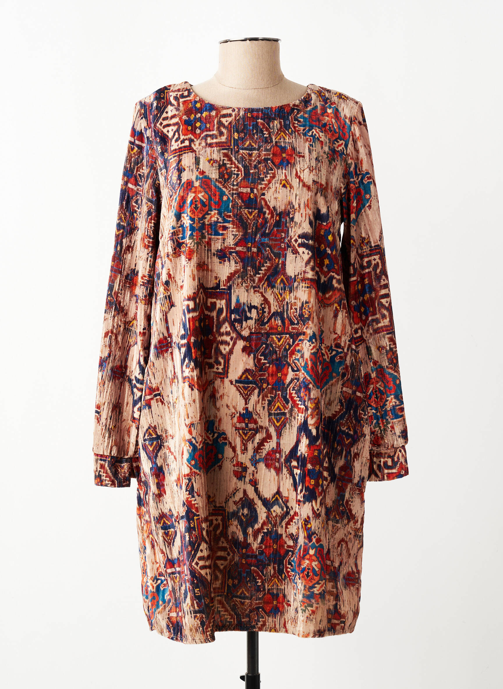 Robe courte manches longues manches longues beige LA FEE MARABOUTEE femme