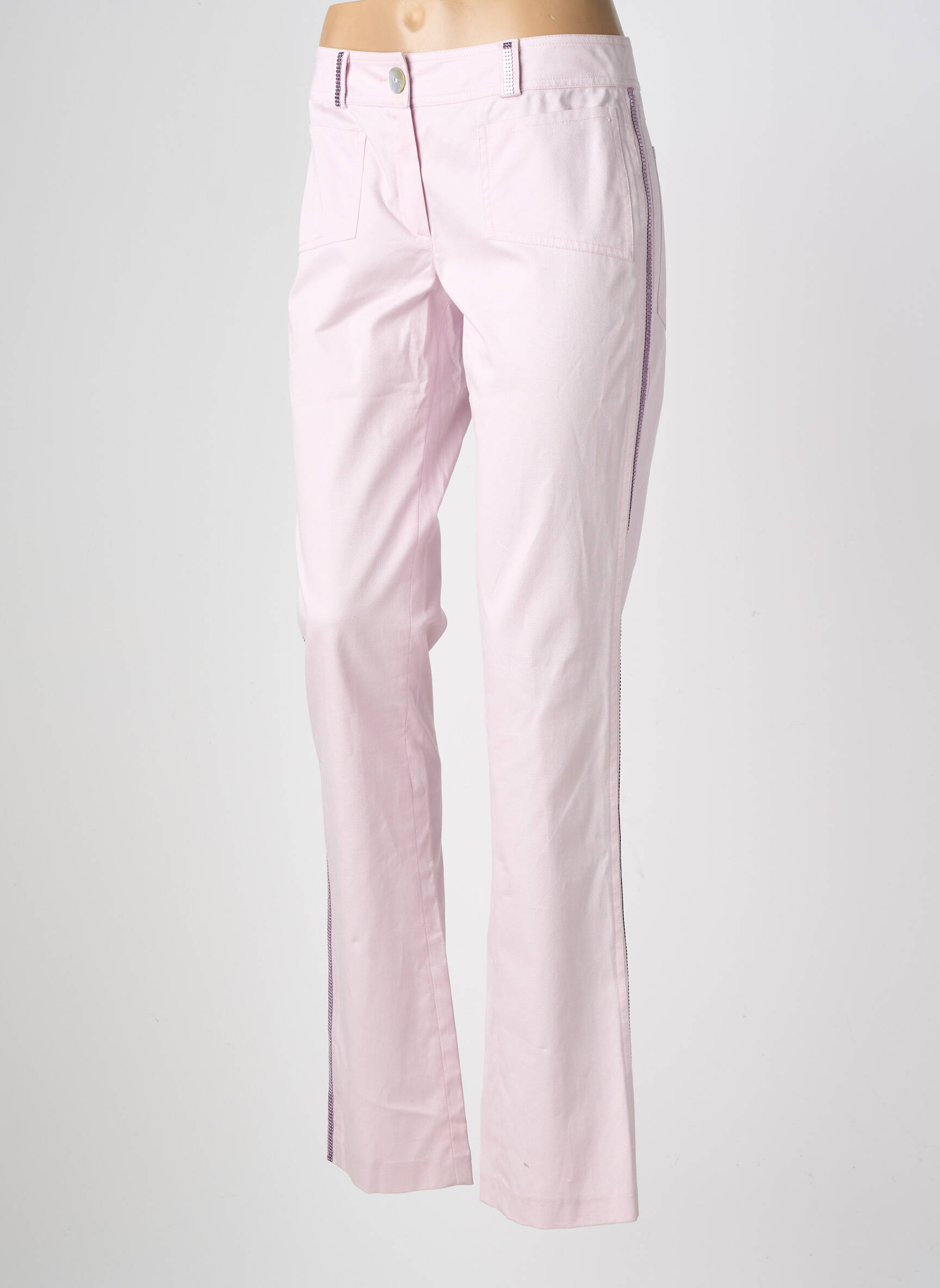 Pantalon droit stretch taille normale rose NATHALIE CHAIZE femme