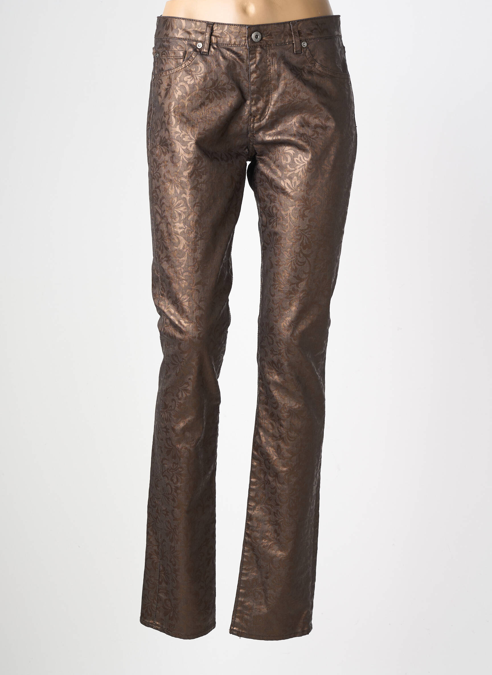 Pantalon slim taille basse taille basse marron RENHSEN femme