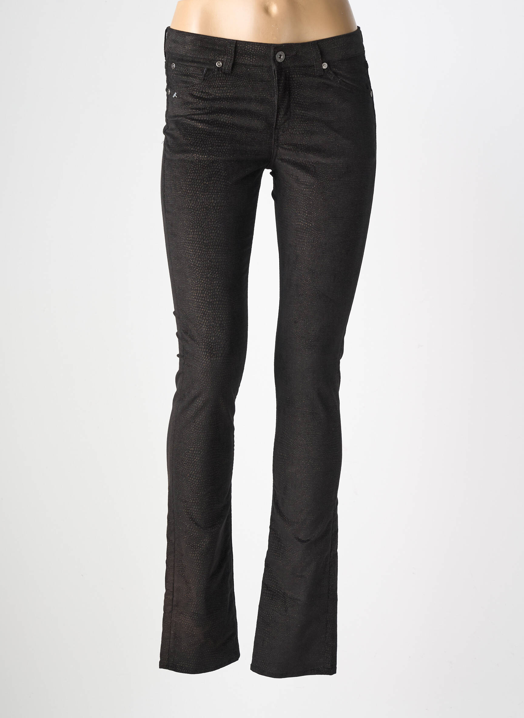 Pantalon slim taille basse taille basse noir RENHSEN femme