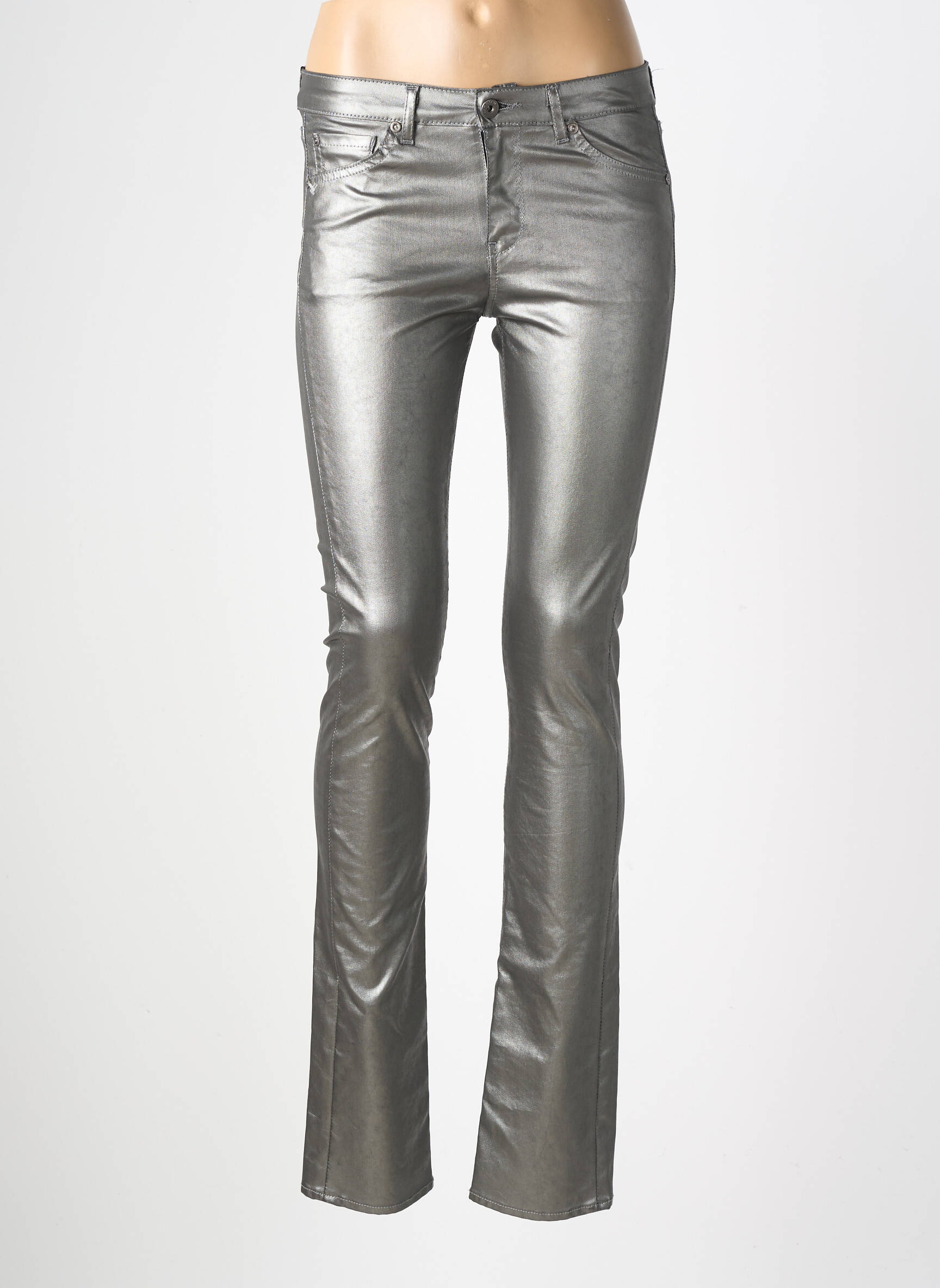 Pantalon slim taille normale taille normale argent RENHSEN femme