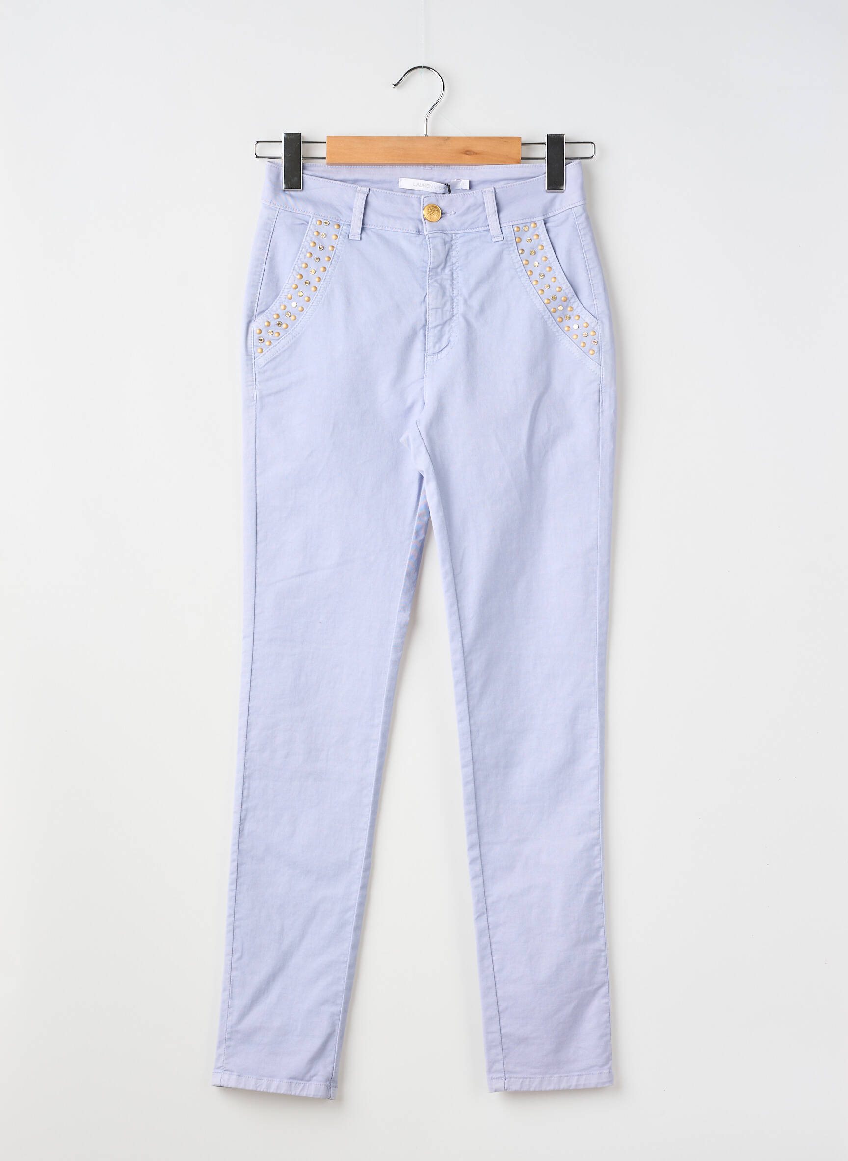 Pantalon chino stretch taille normale bleu LAUREN VIDAL femme