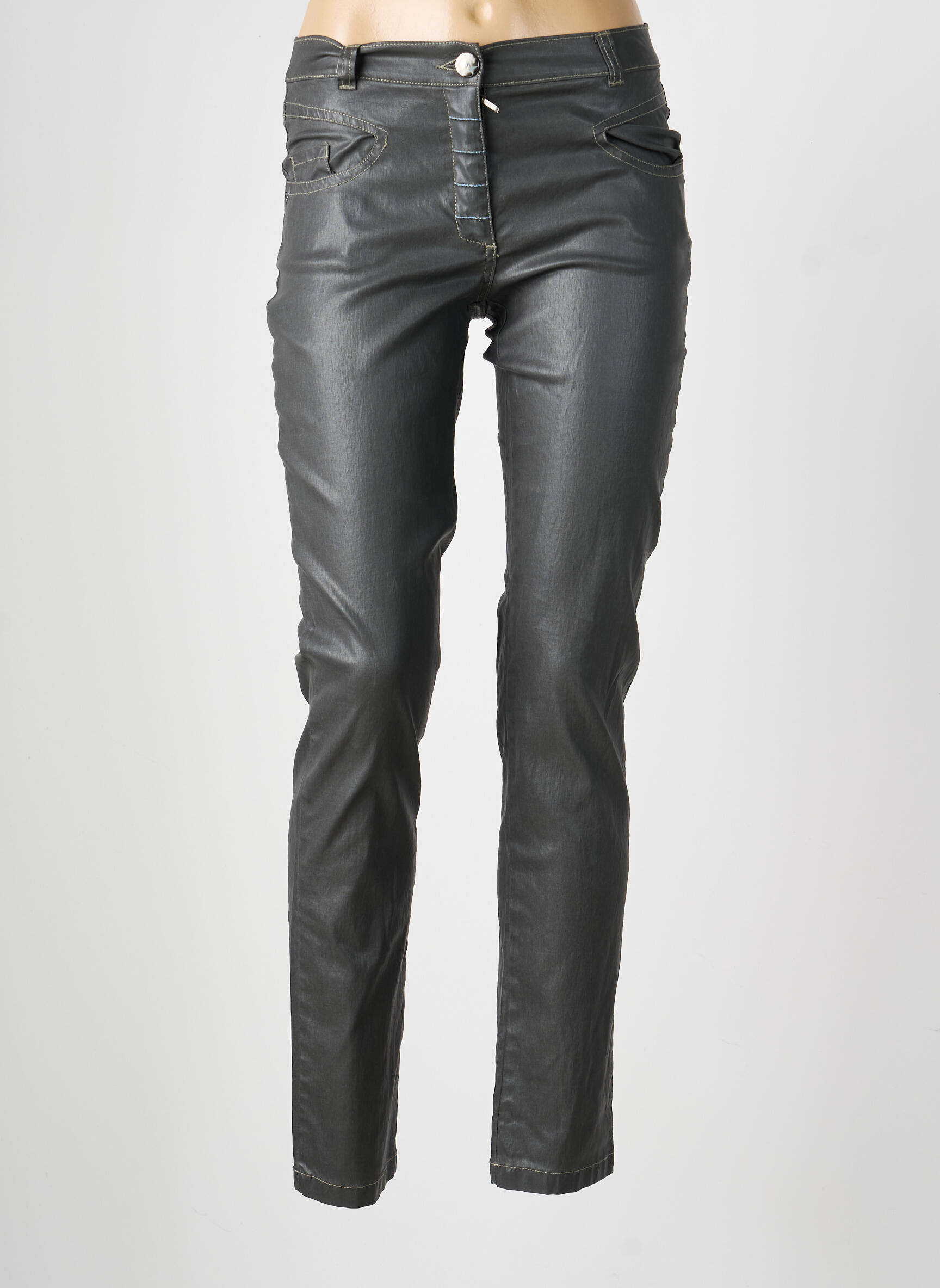 Pantalon slim tissage enduit taille normale gris AVENTURES DES TOILES femme