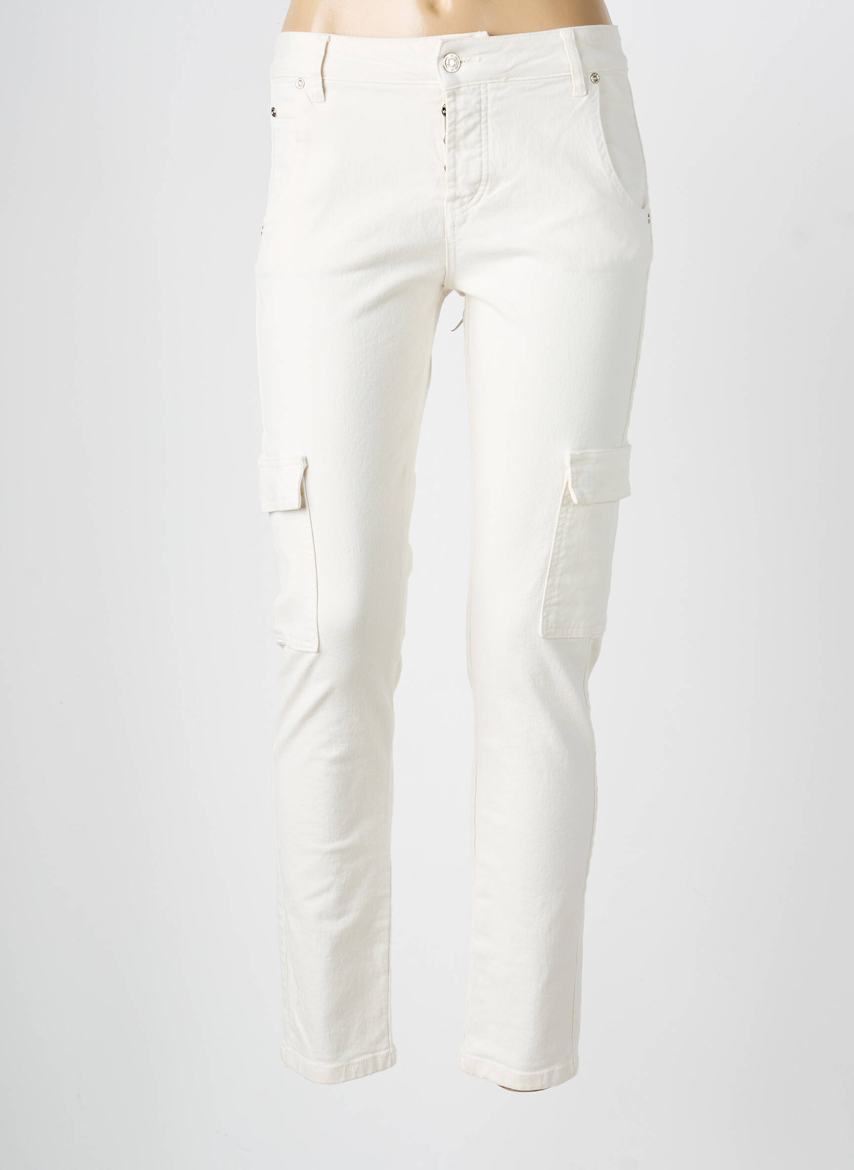 Pantalon cargo slim taille normale beige INDIES femme
