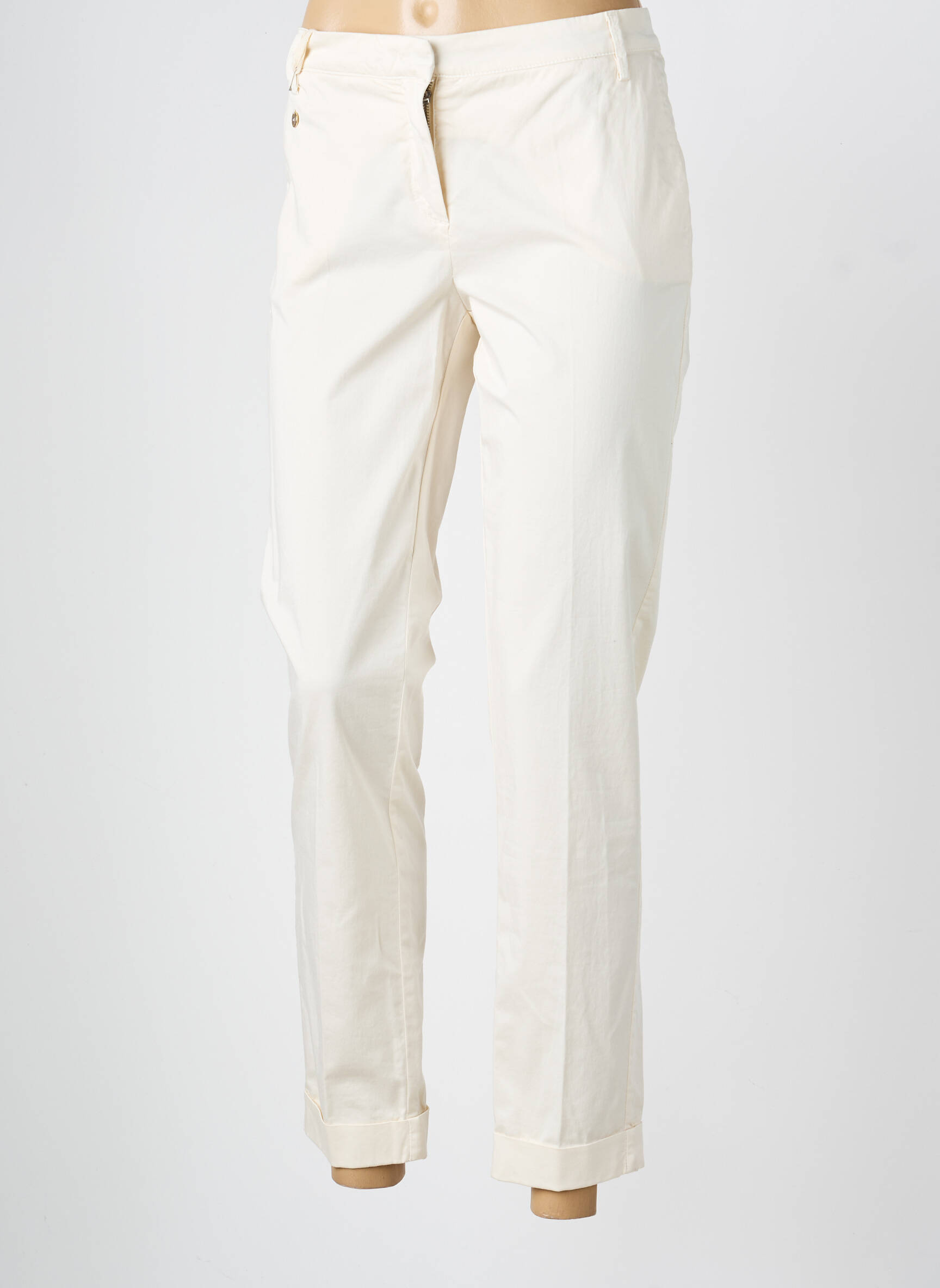 Pantalon chino tissage popeline taille normale beige MANILA GRACE femme