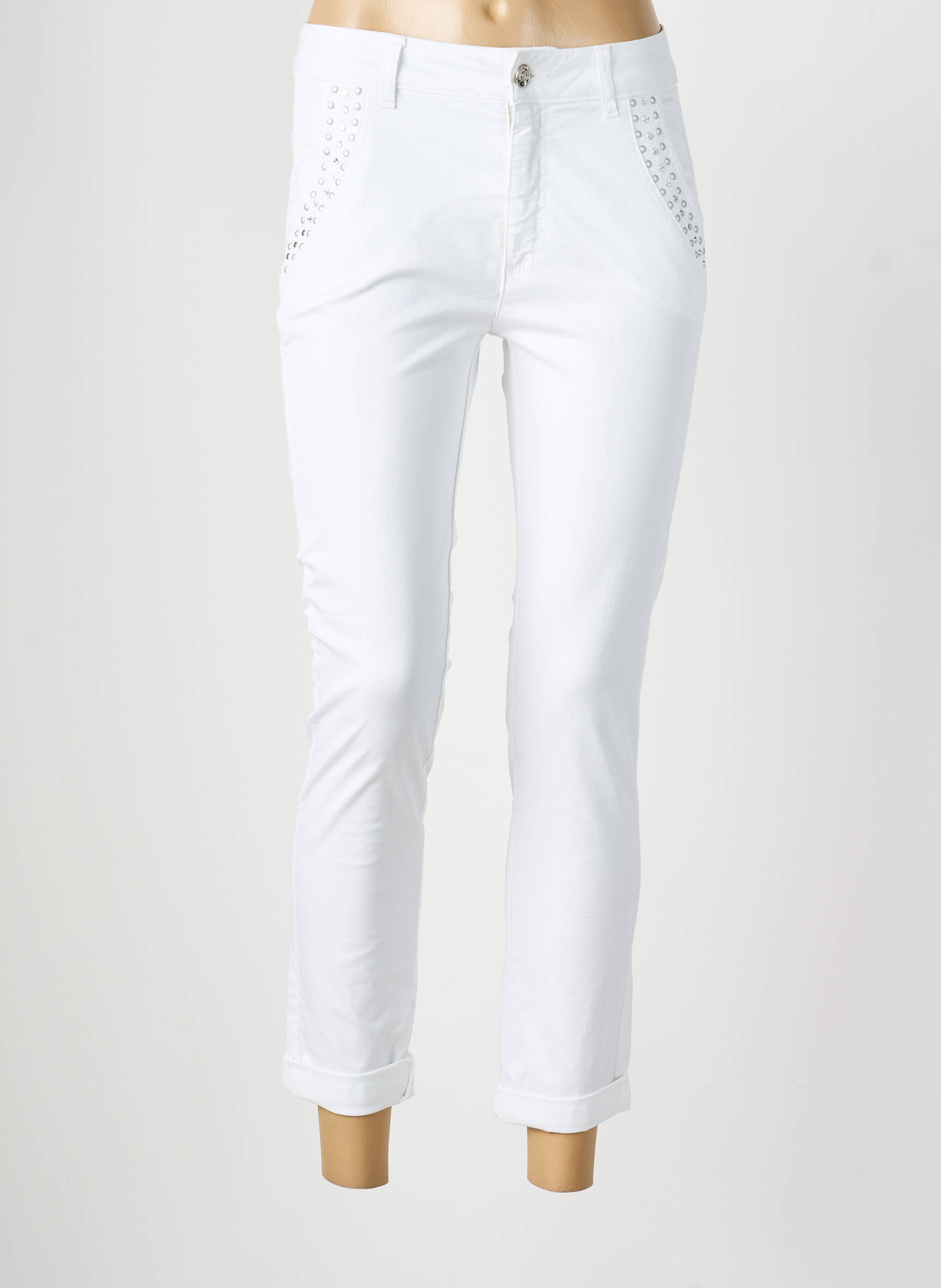 Pantalon chino tissage popeline taille normale blanc LAUREN VIDAL femme
