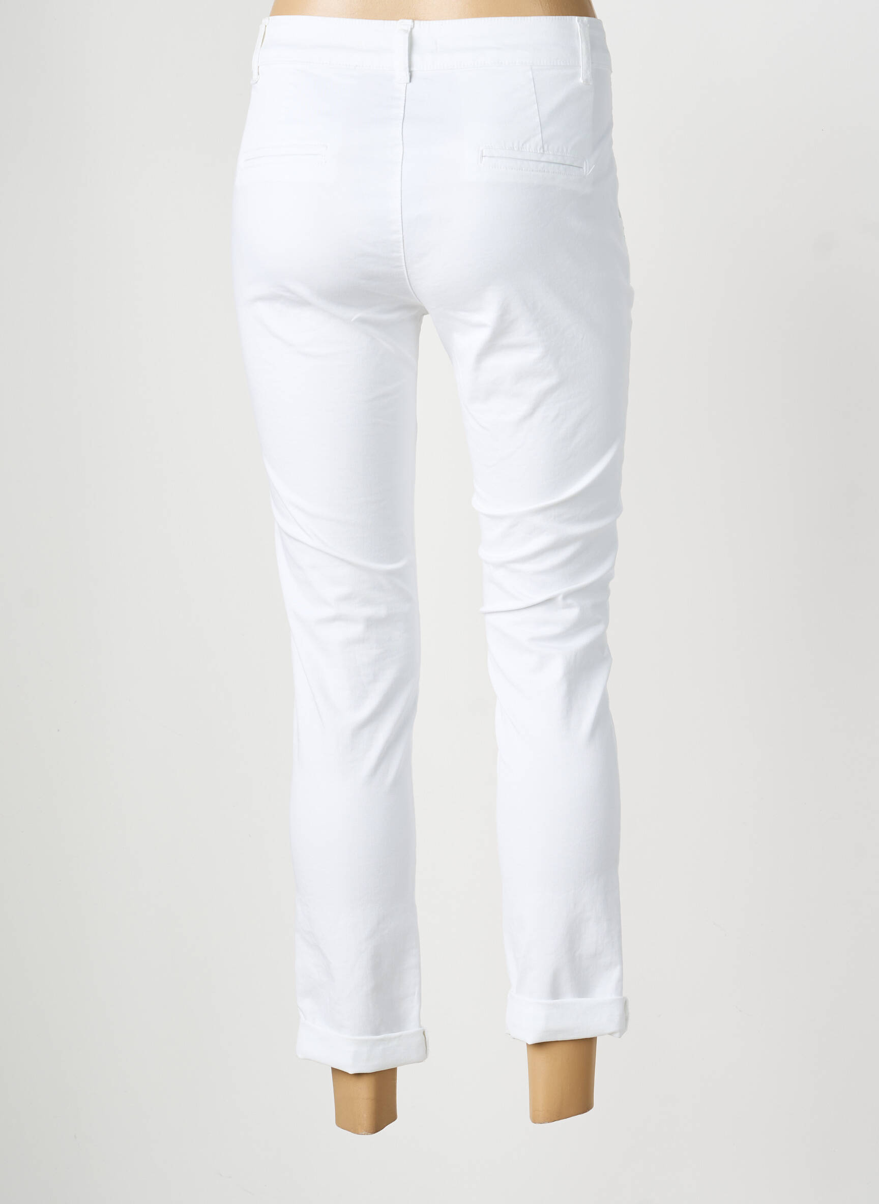 Pantalon chino tissage popeline taille normale blanc LAUREN VIDAL femme