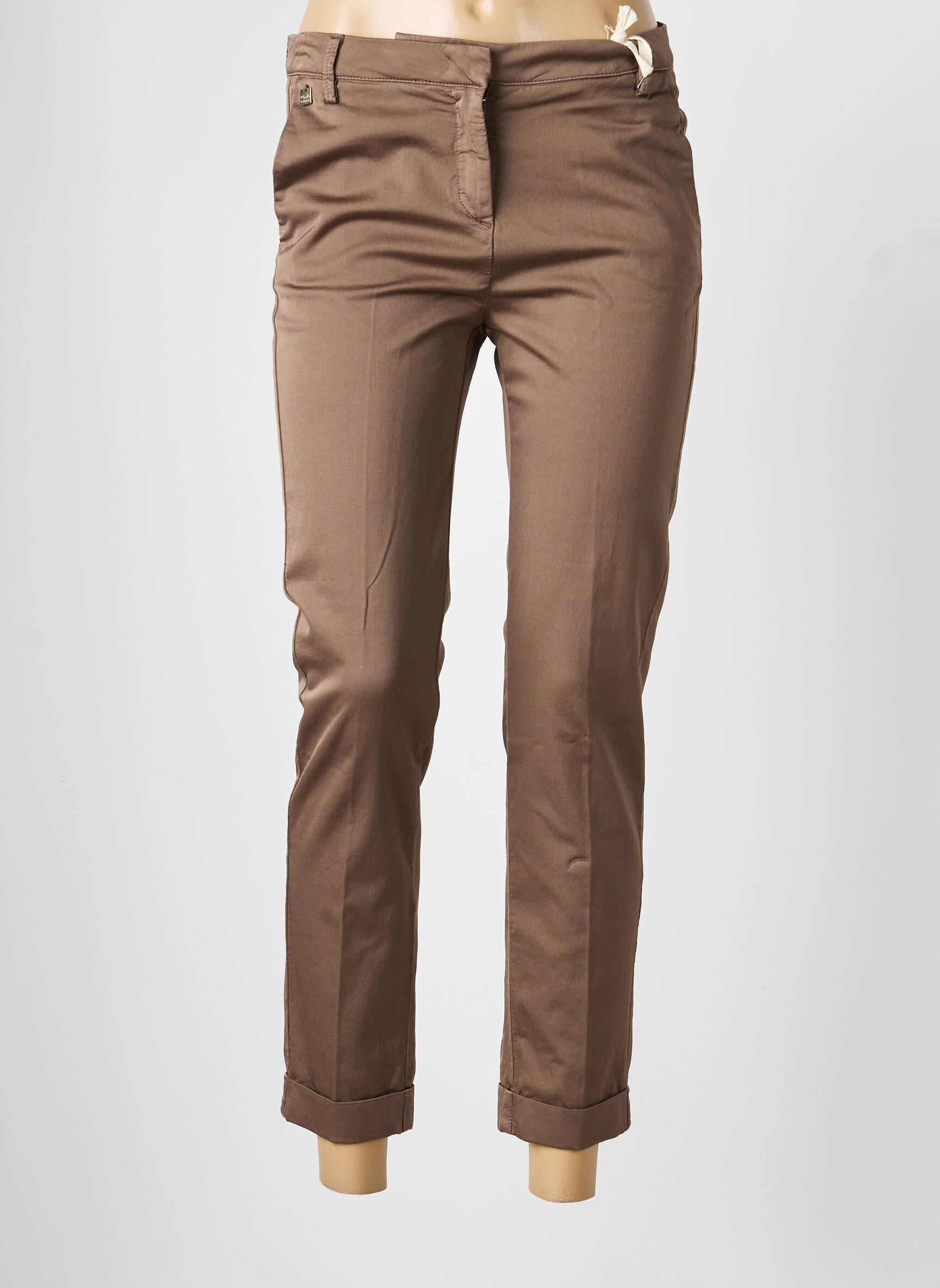 Pantalon chino tissage popeline taille normale marron MANILA GRACE femme