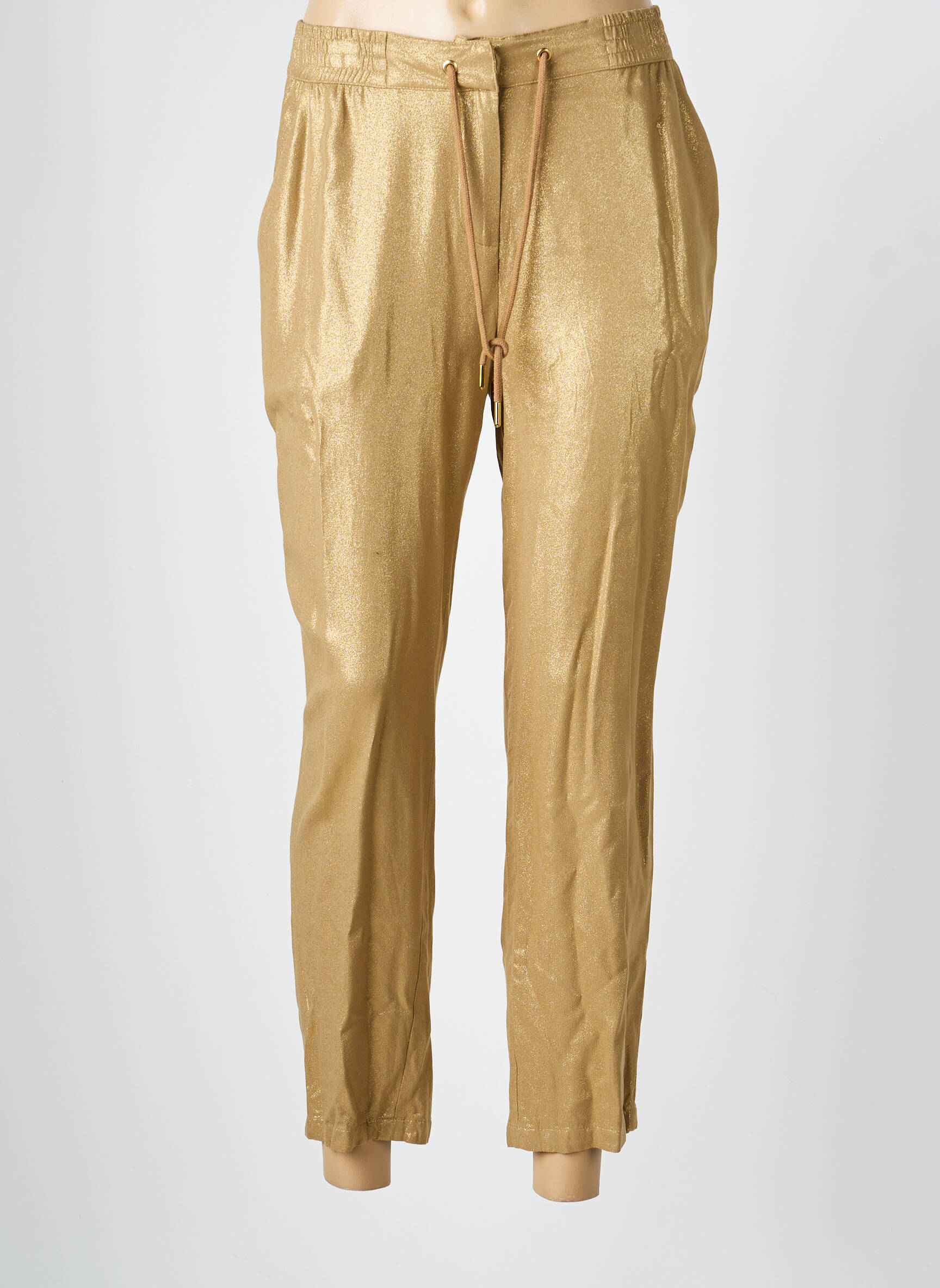 Pantalon chino fermeture zippée sous rabat avec crochet taille normale or EVA KAYAN femme