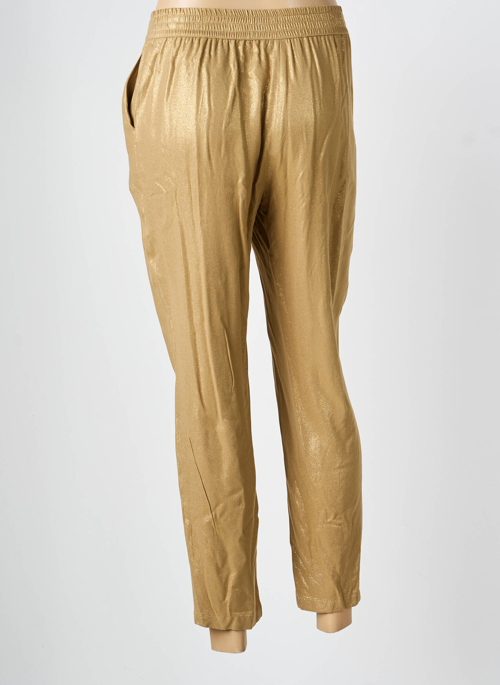 Pantalon chino fermeture zippée sous rabat avec crochet taille normale or EVA KAYAN femme